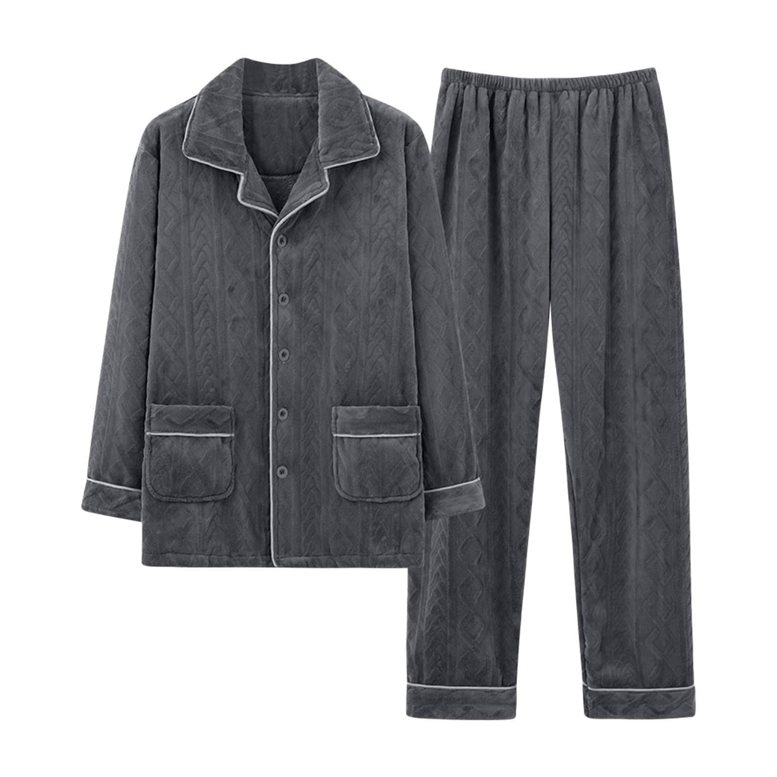 Pijama de forro polar para hombre, conjunto de pijama cálido de invierno de manga larga con solapa, ropa de dormir con botones y pantalones de dormir, franela de dos piezas, pijama grueso