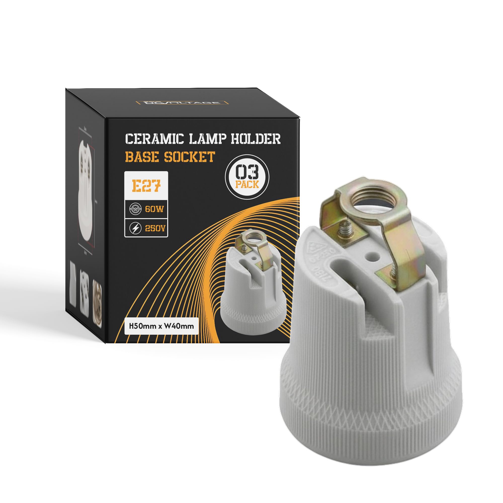 Ledsone ‎White 3Pcs E27 Ceramic Lamp Holder With Bracket, Bulb Socket 35Mmx 40Mm X 50Mm (L X W X H) Vintage Edison Light Fitting, Large Screw Base,Ceiling,Wall Fixture Uk