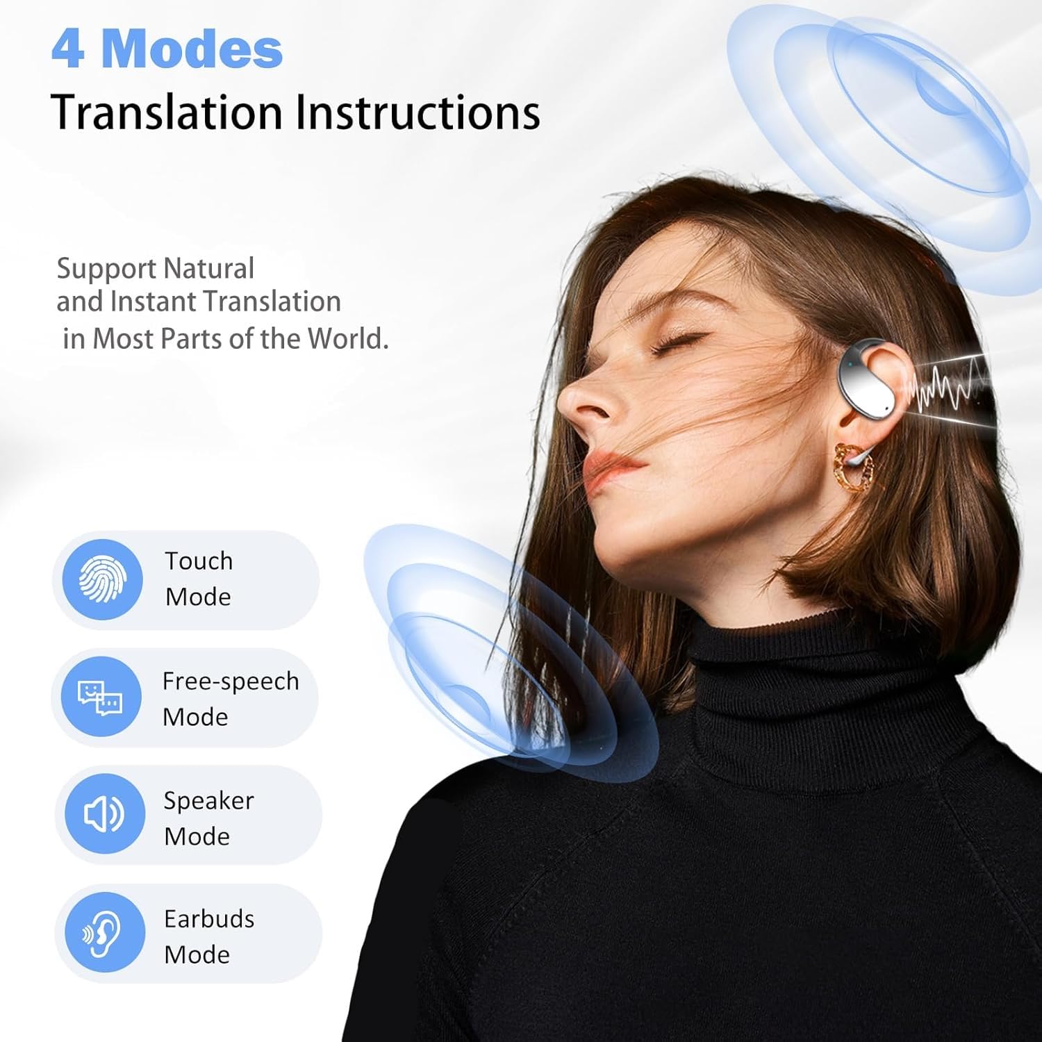 Casque de traduction en temps réel 3-en-1 avec 144 langues, Écouteurs traducteurs pour voyage et affaires