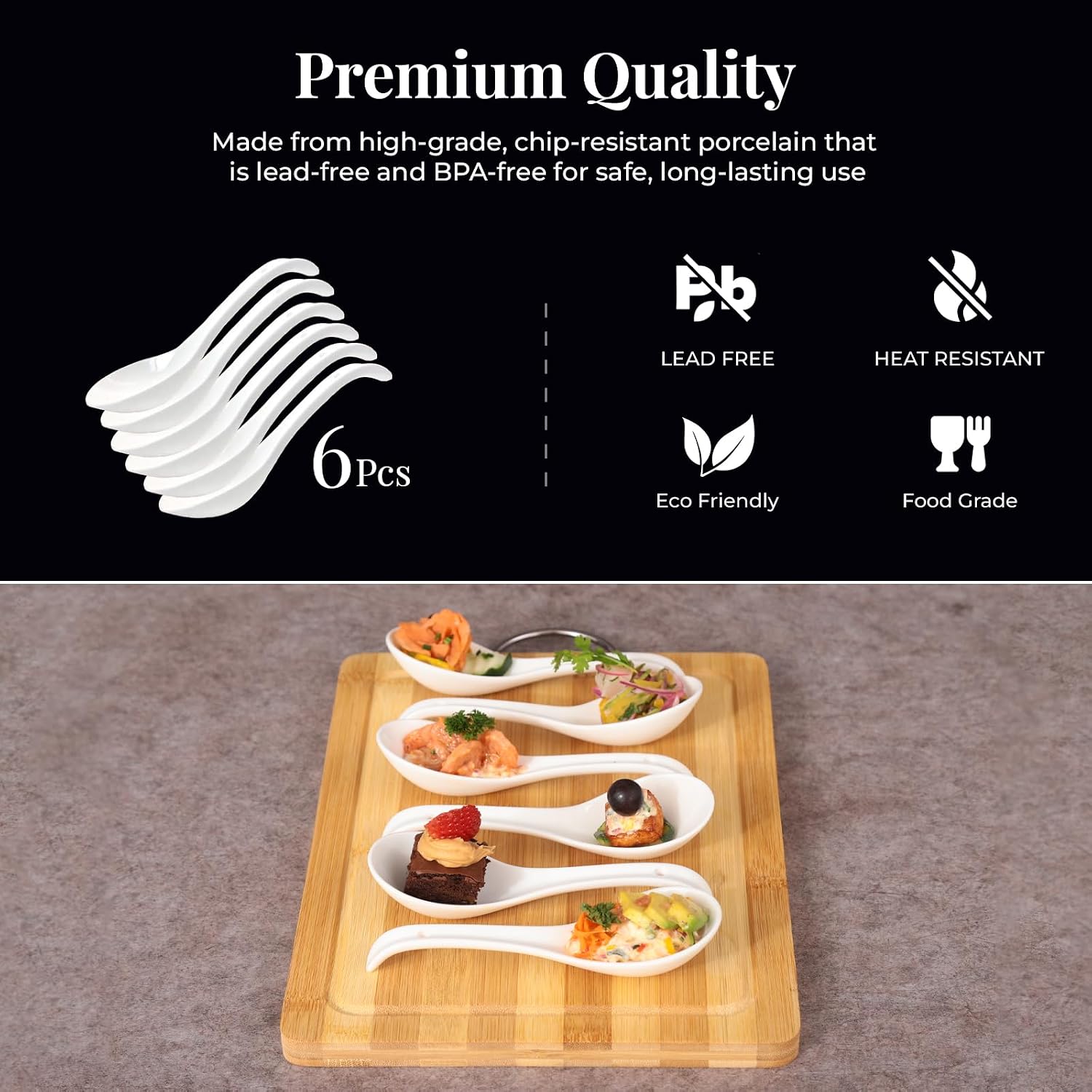 asian soup spoons 6 pieces, deep oval hook design ultra-fine porcelain Japanese Spoon for Ramen Pho, cereal, Wonton Dumpling Miso, Noodles and curry dishes.