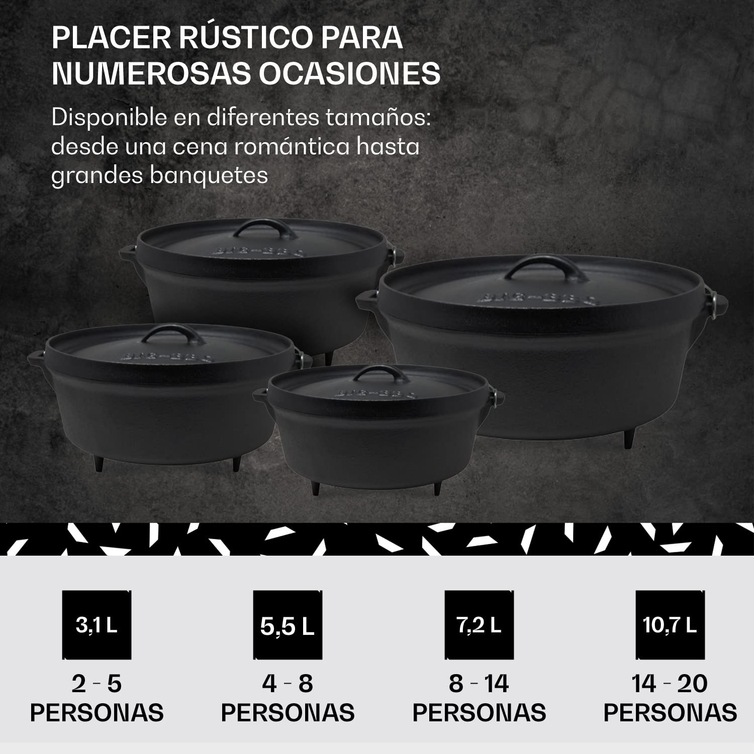 ToCi Horno Holandés de Hierro con Tapa, Olla Hierro Fundido con Capacidad de 7,2 l., Cazuela con Tapa para Horno a Prueba de Goteo, Uso Sartén para Cocina en Camping y BBQ para Brasas y Parrilla
