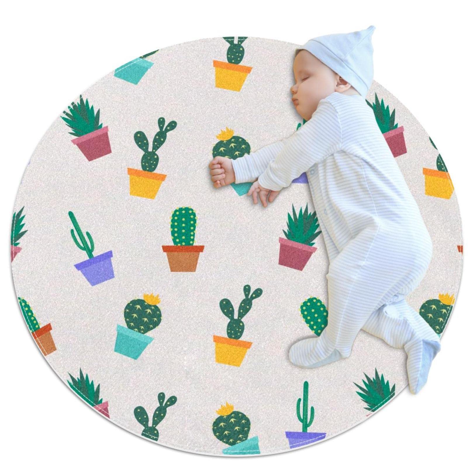 Tapis rond fleurs de cactus pour réchauffer un sol froid de salon ou buanderie