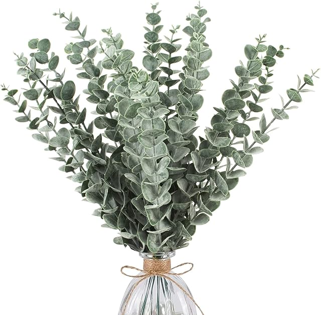 LELUSH 24 Pcs Artificial Eucalyptus Stems Leaves, Real Touch Faux Eucalyptus Branches Garland Artificial Flowers Plants for Flower Arrangement, Home Wedding Party Decoration