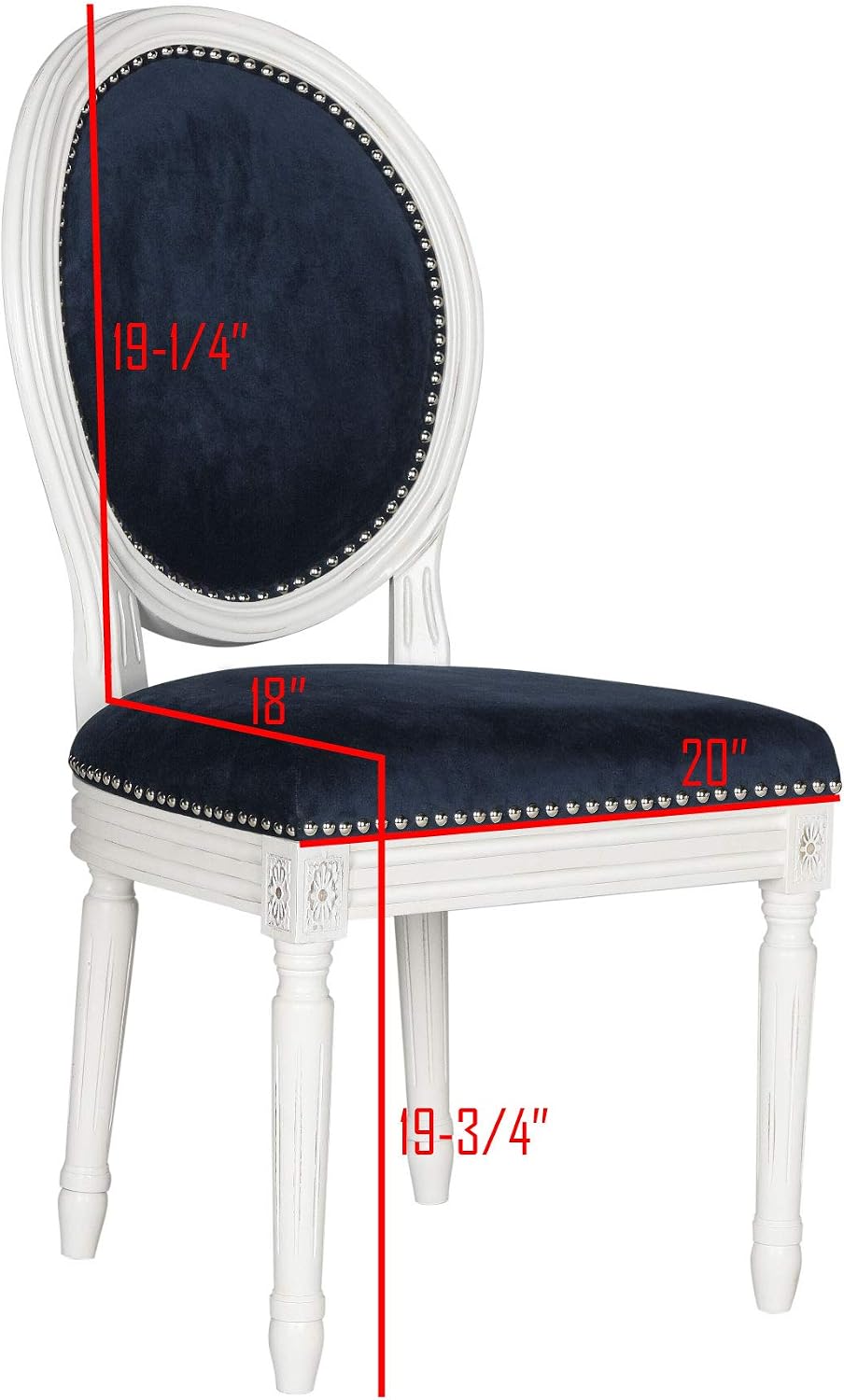 Safavieh Home Collection Holloway 19''H French Brasserie Linen Oval Navy Velvet and Cream Side Chair