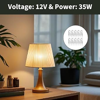 10 Pack GY6.35 Halogen Bulb 12V 35W, G6.35 Halogen Bulb AC DC Dimmable Warm White 2700K Bi Pin Capsule Light 360 Degree Beam Angle Ceiling Cabinet Lamp Desk Chandelier Landscape Lighting Replacement