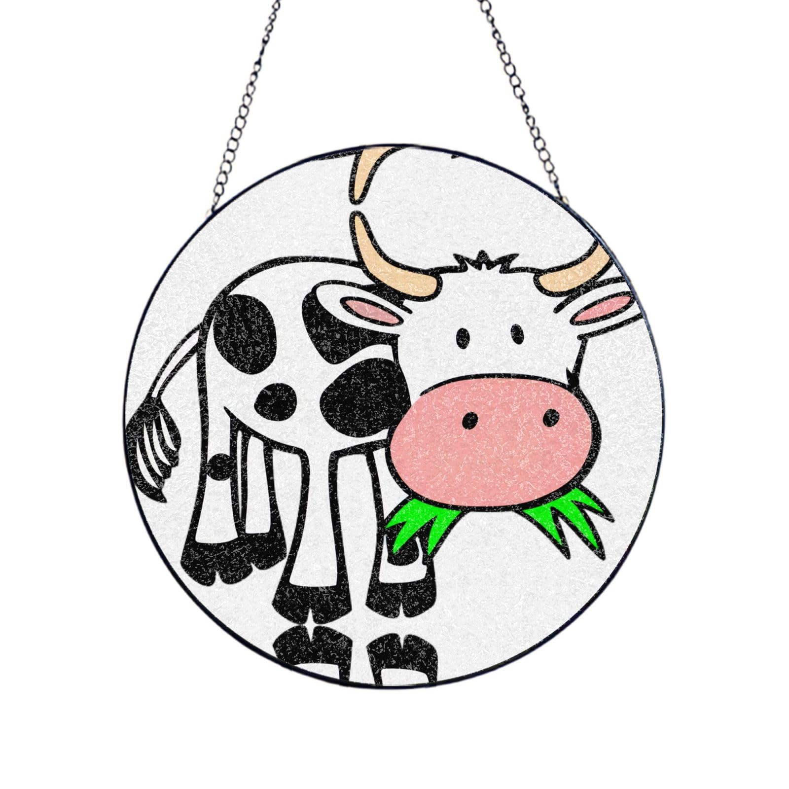 Phayah Cute Cow Print Stained Glass Window Hanging Suncatcher For Door Terrace Garden Home Decor Sun Catcher Birthday Gifts For Lovers Dad Mom 4in（10cm）