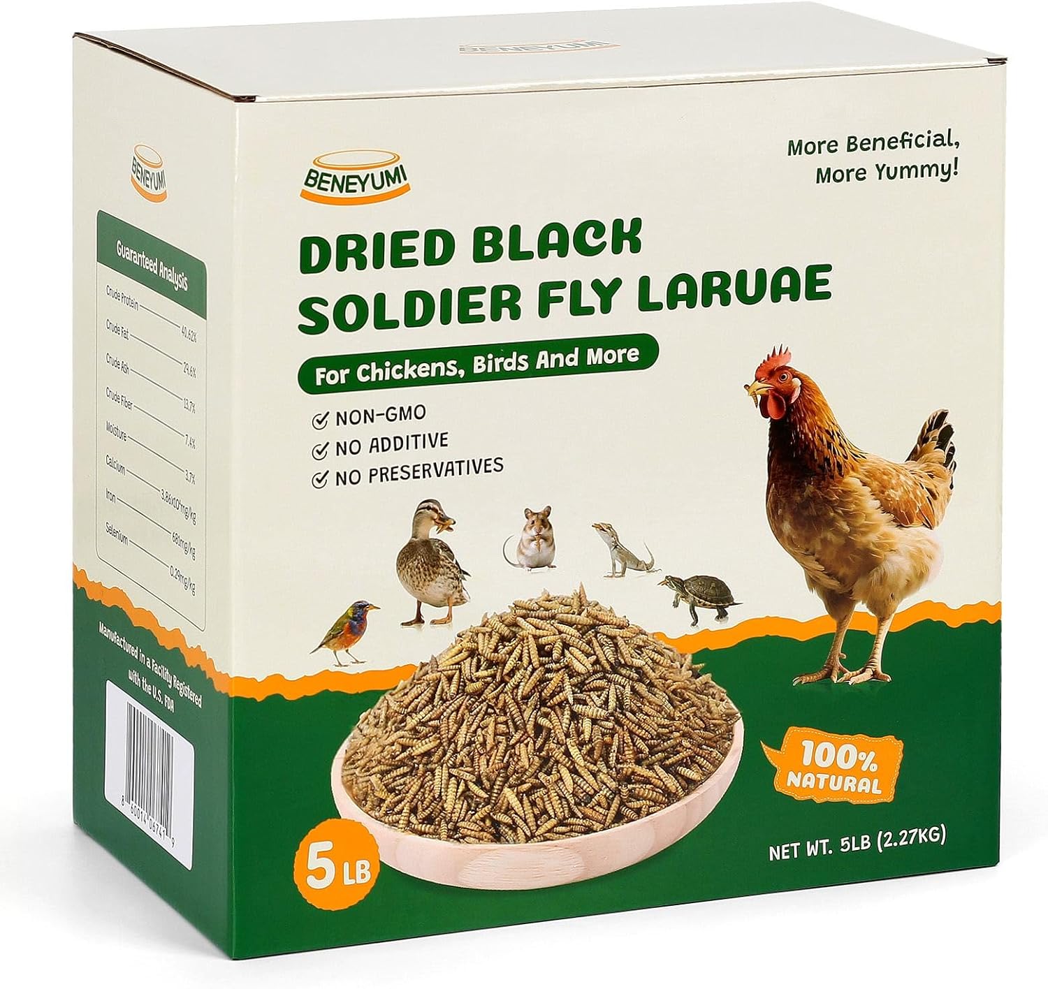 Dried Black Soldier Fly Larvae, 10LB All Natural Chicken & Bird Treats, High-Protein Grub Feed for Laying Hens, Ducks, Reptiles, Hamsters - More Calcium Than Mealworms