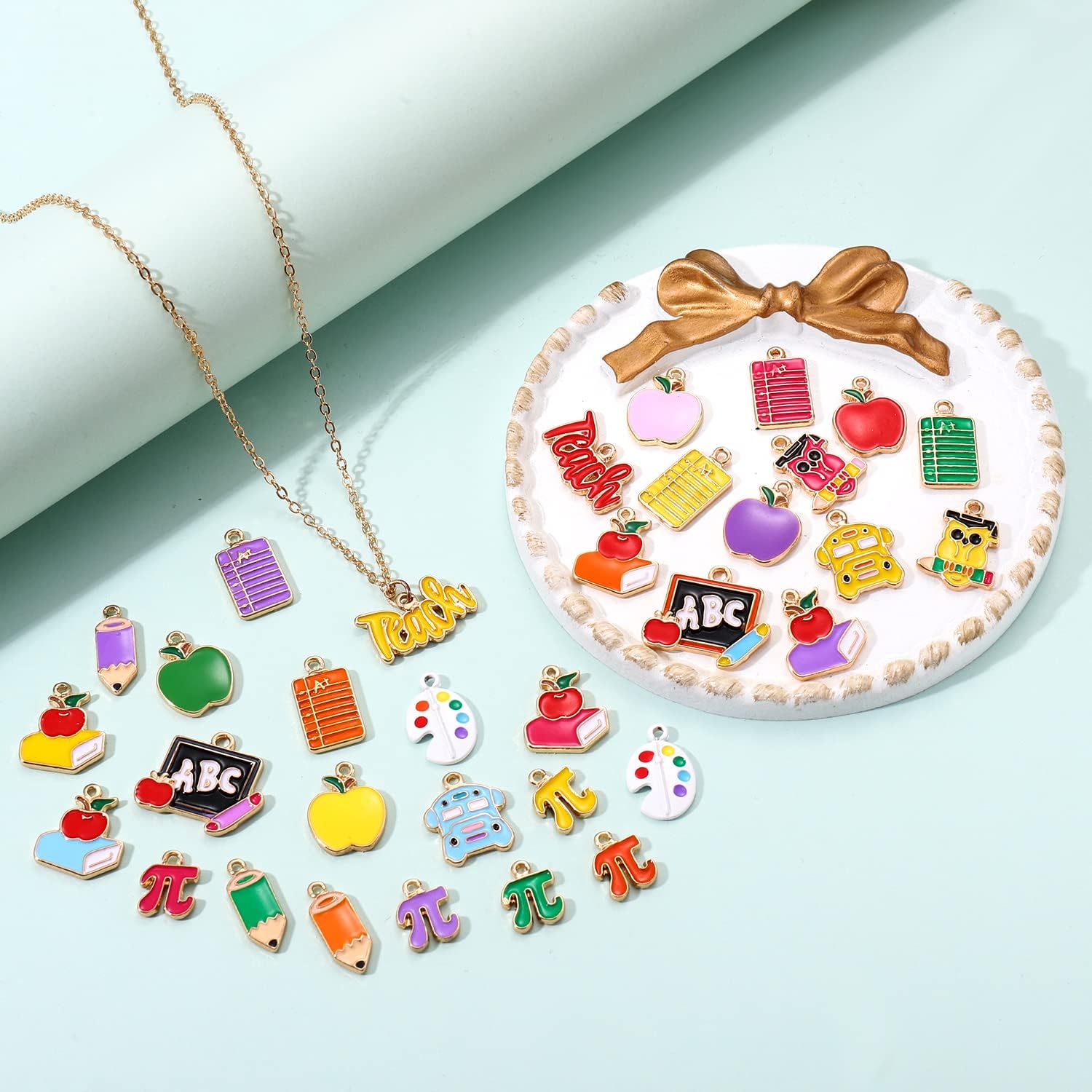 35PCS Teacher Charms for Jewelry Making Enamel Student School Charms Cute Book Pencil Blackboard Pendants for DIY Earring Necklace Bracelet Back To School Accessory - Image 5