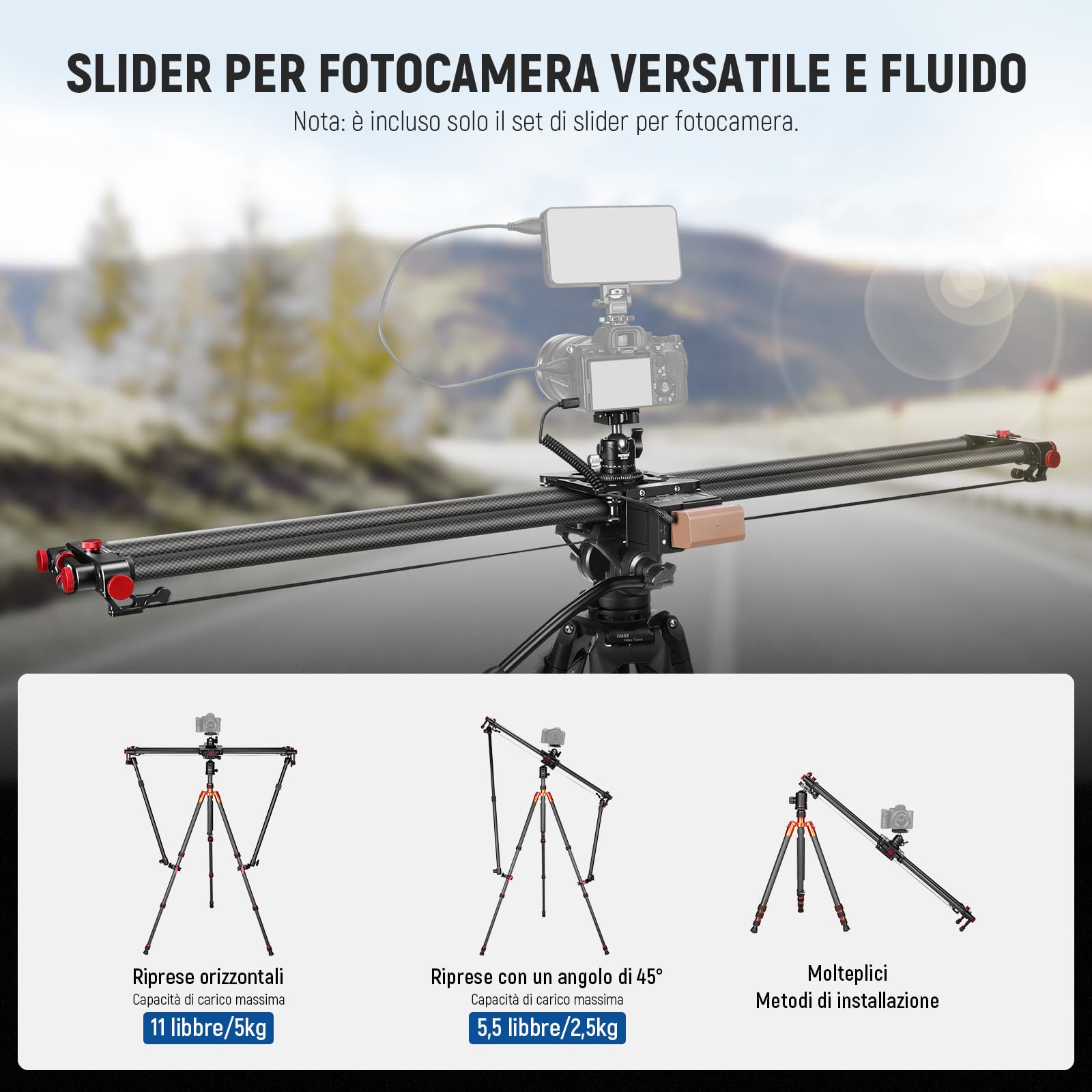 NEEWER 120cm Camera Slider Motorizzato, Controllo App, Binario Dolly DSLR in Fibra Carbonio con Batteria F750 4400mAh (Caricabatterie Non Incluso), Supporta Modalità Video/Fotografia Time Lapse, ER1