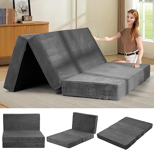Miniatura 10 de Colchón Tri-Fold de 6 Pulgadas Tamaño Full - Cama Sofá Futón Plegable con Funda Removible Lavable, Colchón Futón de Espuma Viscoelástica Plegable |