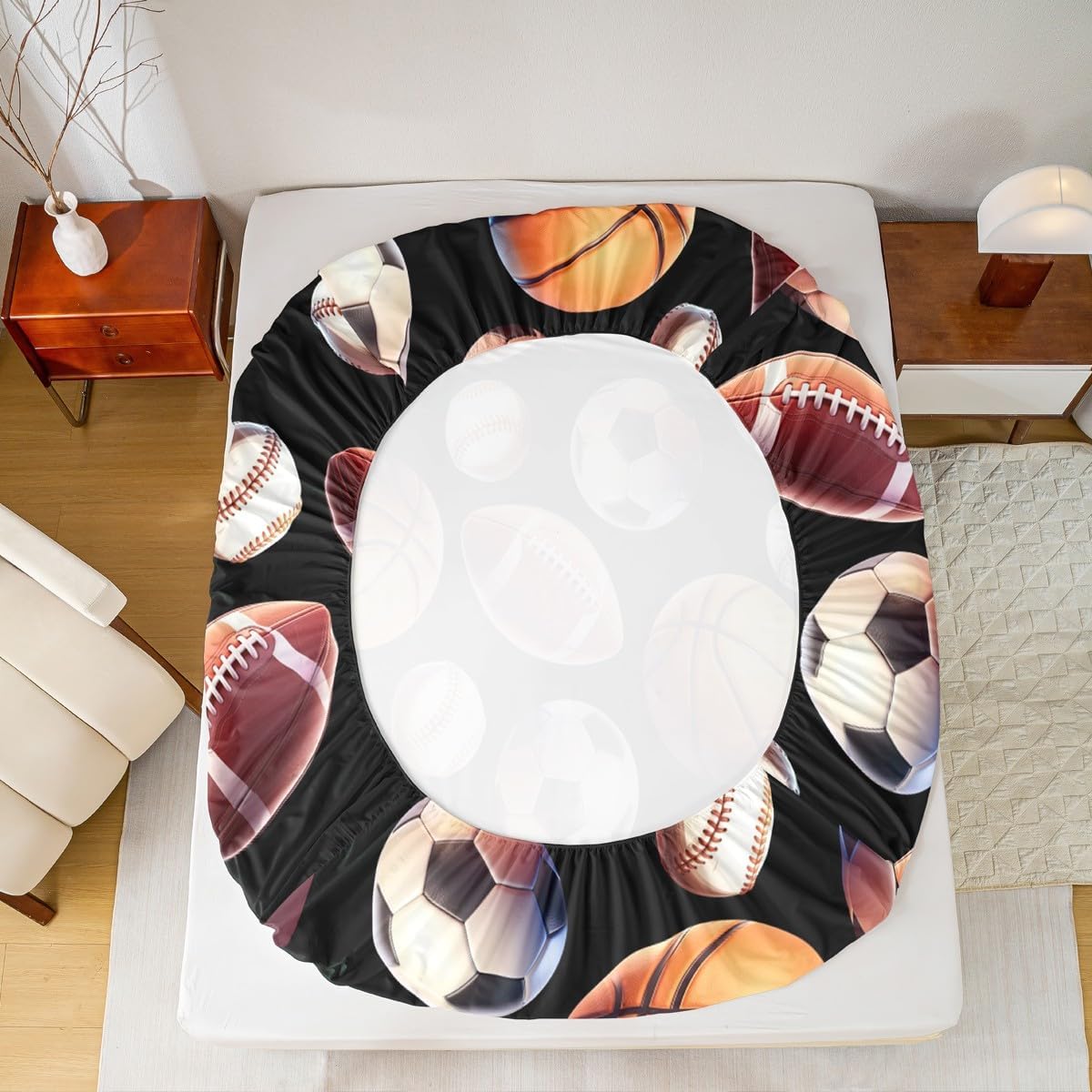 Erosebridal Basketball Football Fitted Sheet Twin Rugby Baseball Bedding Set Ball Sports Theme Bed Sheets for Kids Boys Girls,Black Simple Sport Game Fitted Bed Sheet