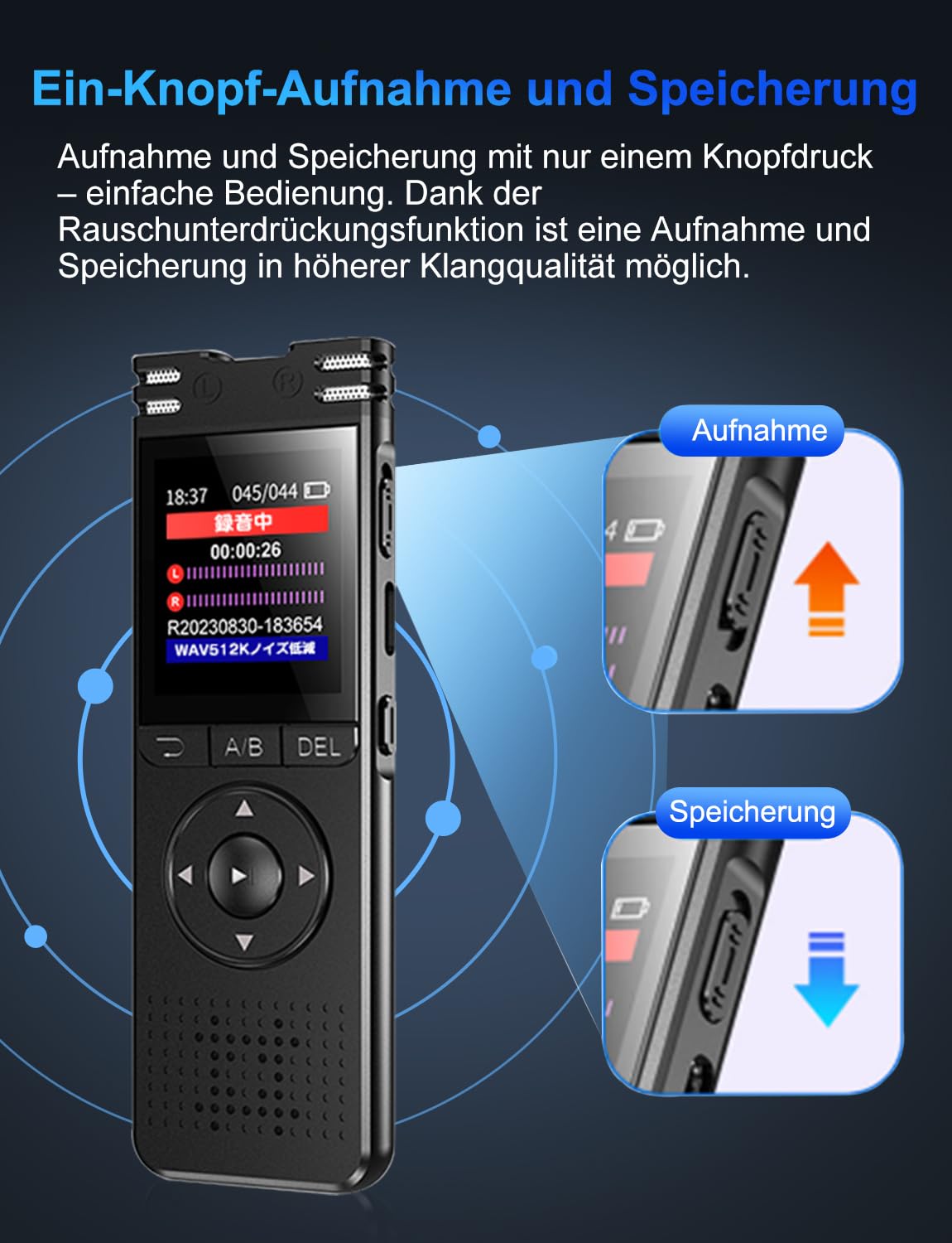 TDW Mini registratore vocale da 64 GB, con microfono, registratore vocale digitale, piccolo USB, con cuffie, per registrazione, conferenze, incontri, interviste, colore nero