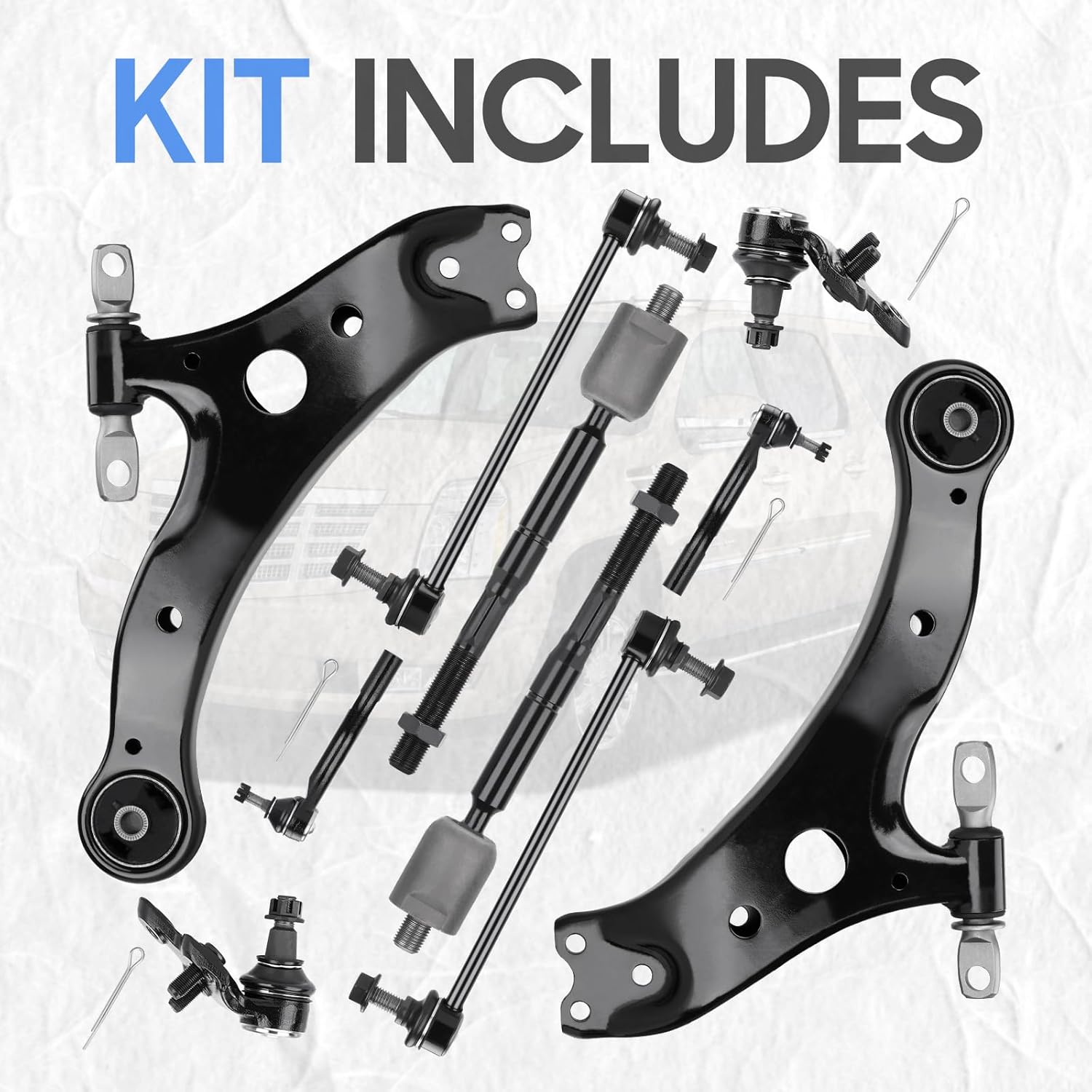 Front Lower Control Arms w/Ball Joint Sway Bar Tie Rods w/Boot Suspension Kits Compatible with 2002-2003 Toyota Camry, 2002-2003 Lexus ES300 (10pc)
