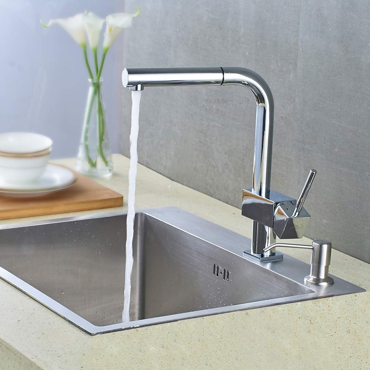 OUGOO Kitchen Sink Soap Dispenser, Stainless Steel Built-in Soap Dispenser Pump 360 Rotation for Kitchen, Brushed Nickle - Image 3