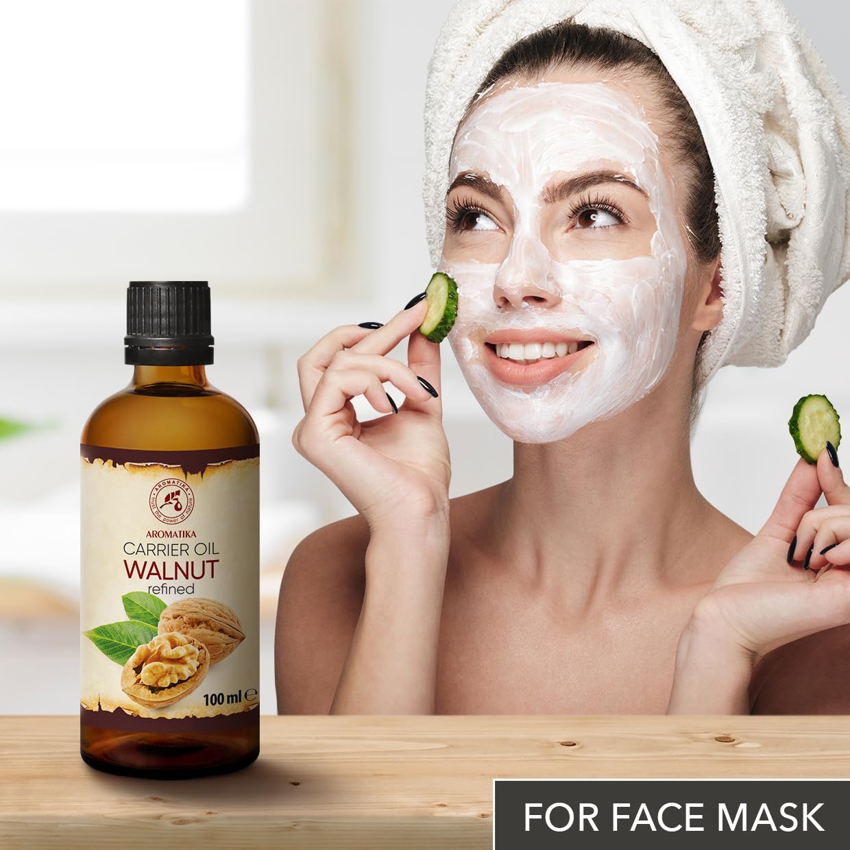 AROMATIKA Walnut Oil 3.4 fl oz - Juglans Regia Seed Oil - USA - 100% Pure - Intensive for Face Care - Body - Hair - Skin - Nails - Hands - Good w/Essential Oil