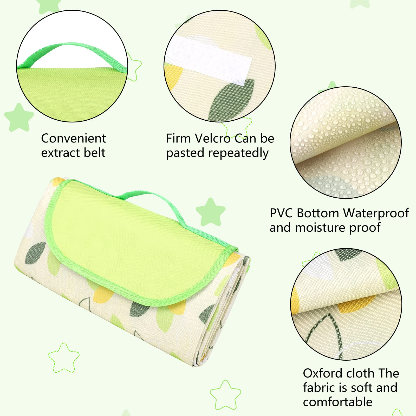 Eucomir Coperta da Picnic Portatile 200 x 200 CM, Impermeabile Pieghevole con Manico,Unisex,per Outdoor Giardino Campeggio,Piccola Foglia Volante