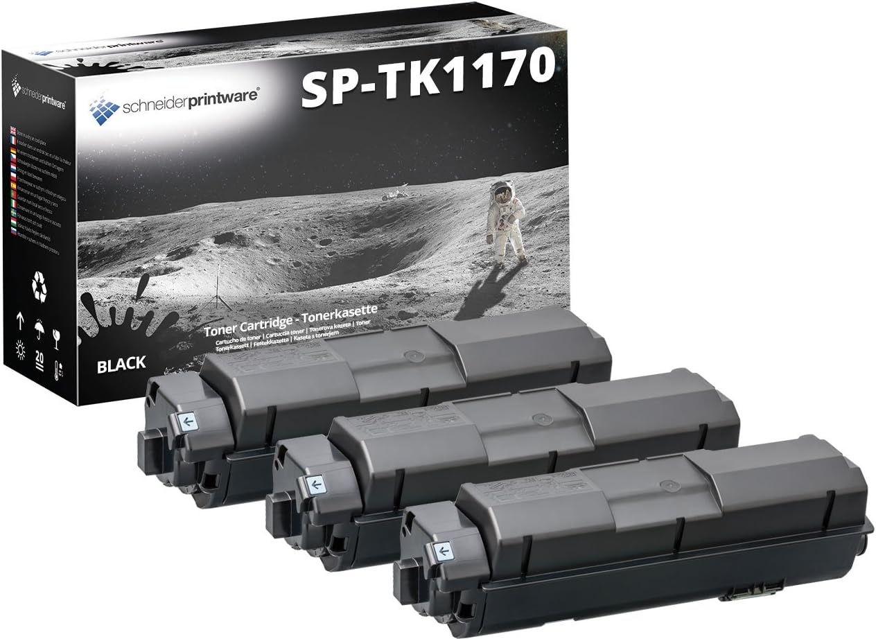 3 Schneider Printware Toner | 50% more print performance | as replacement for TK-1170 for Kyocera ECOSYS M2040dn M2540dn M2640idw | Tested to ISO standard 19752 | Black 10,800 pages