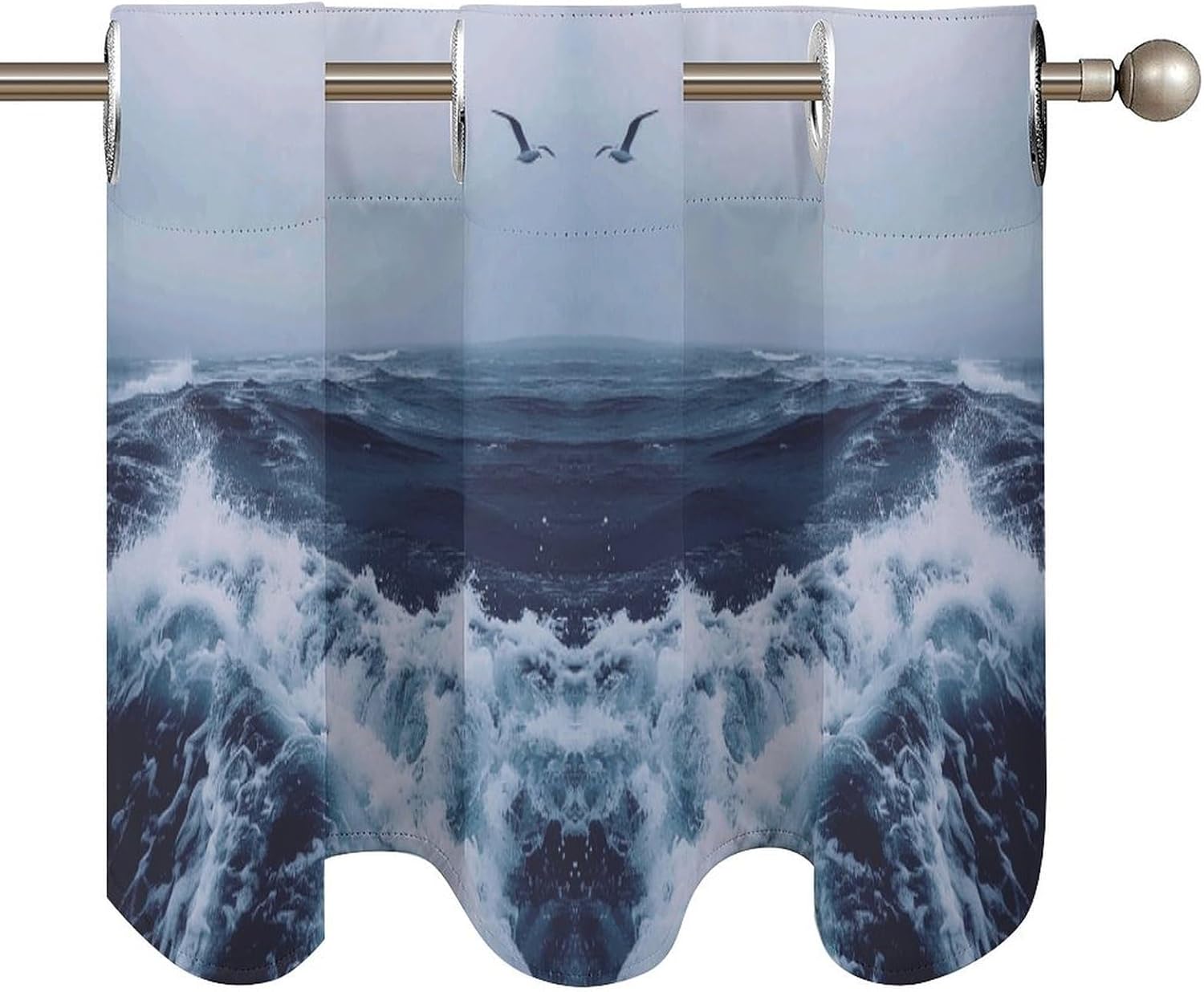 Deep Sea Blue Style Printed Short Window Curtains, Grommet Small Valance, Decorative Short Curtains Suitable for Window Sills in Bedrooms, Living Rooms, Kitchens, Etc