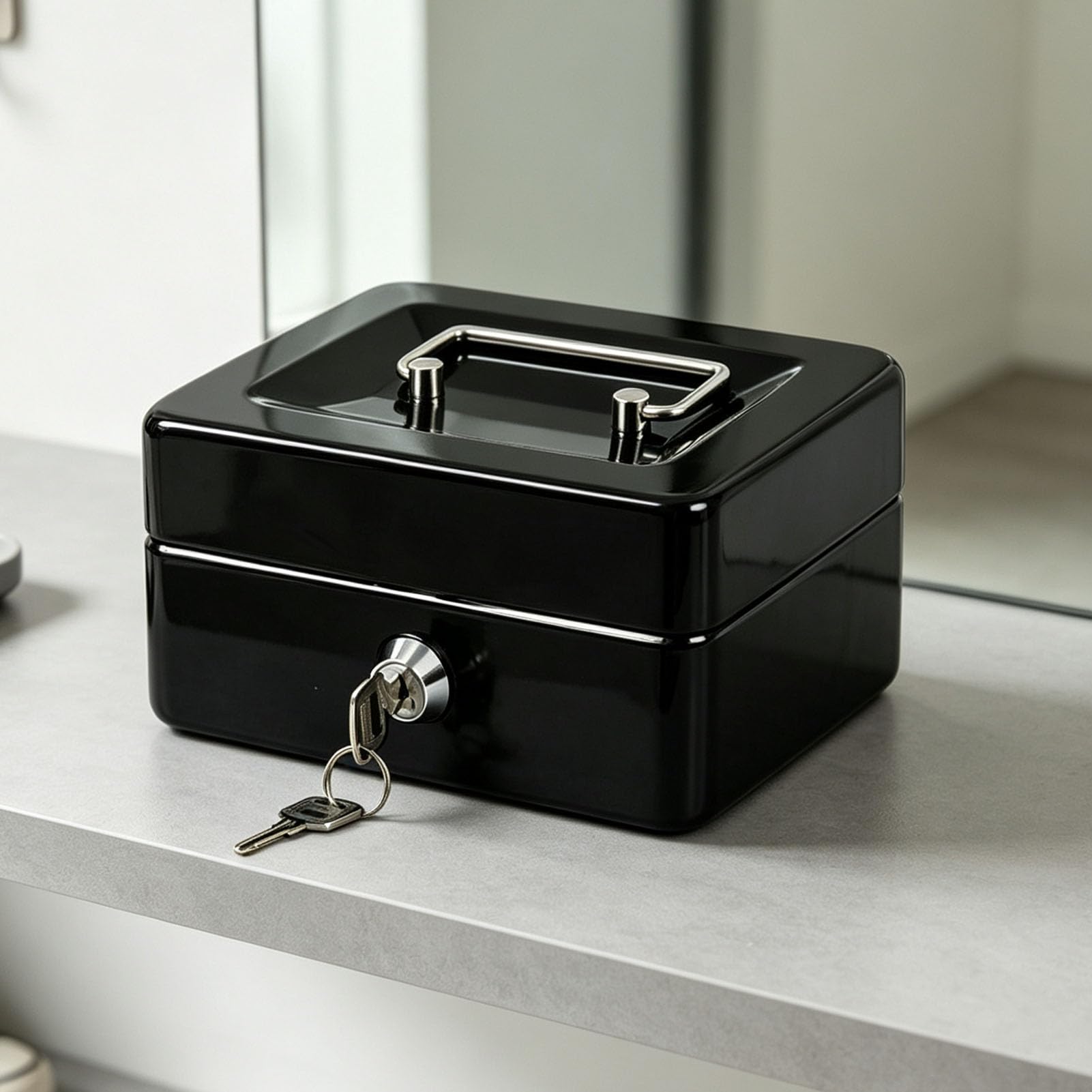 Cosiki Small Lock Box with Removable Tray, Iron Security Box (12 cali) | Trwała żelazna konstrukcja, kompatybilna z formatem A4, niezawodny zamek na klucz, solidny metalowy uchwyt, wszechstronny