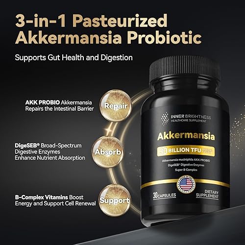 Miniatura 4 de Akkermansia Probiótico, suplemento GLP-1 para salud intestinal y digestión, enzimas digestivas DigeSEB y complejo de vitamina B  30 mil millones de