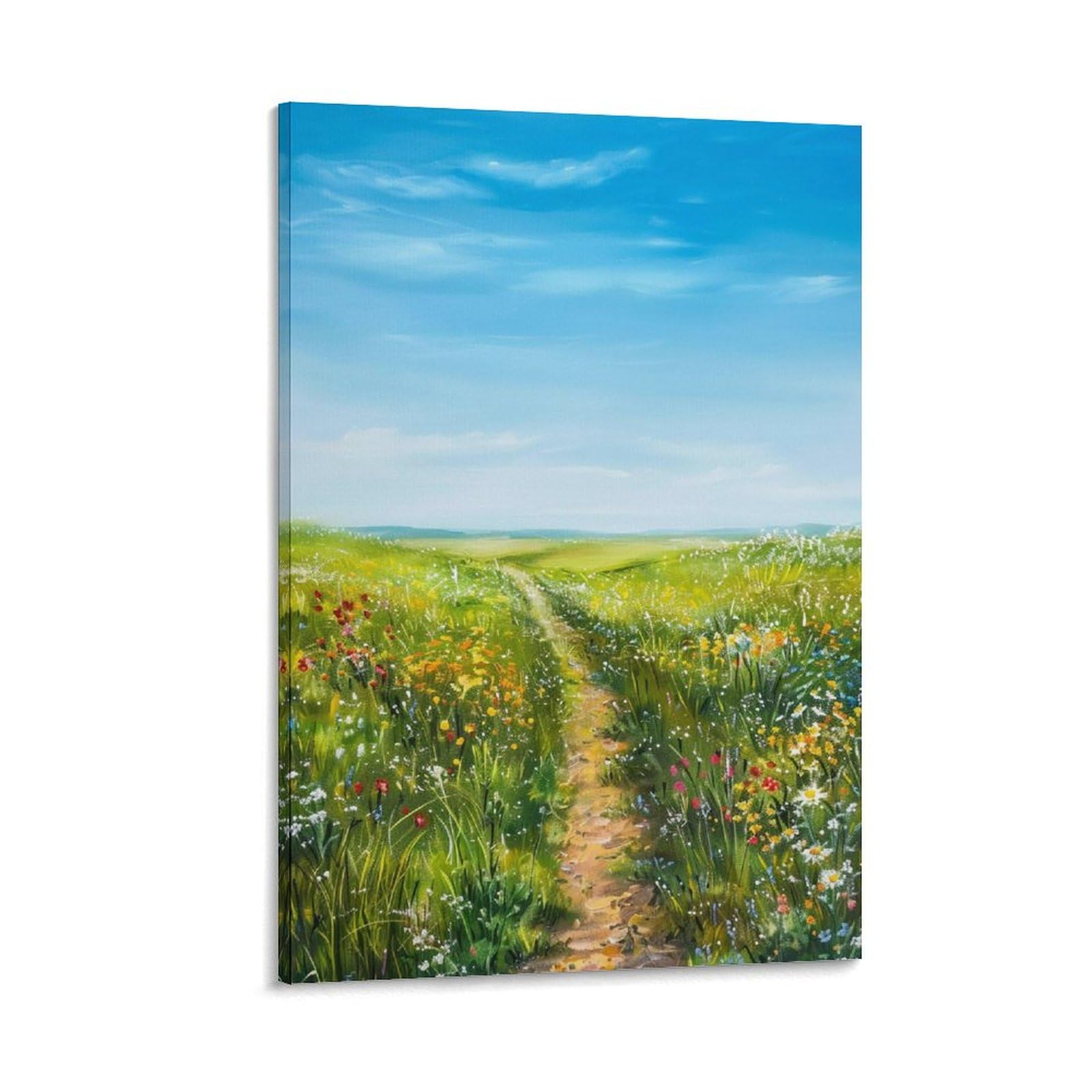 草原 油絵 花 絵画 フリー 素材 油絵 草原に咲く白い花と朝日 日 の