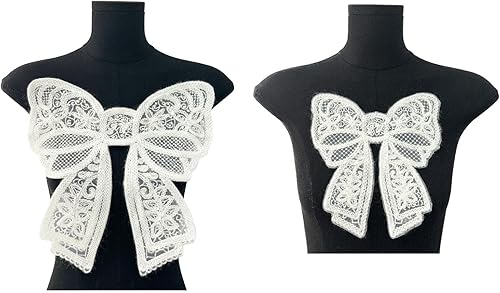 2 piezas de parches de encaje con moño, parches de encaje bordados blancos para decoración de vestido de novia y boda Bowknot,Bowknot