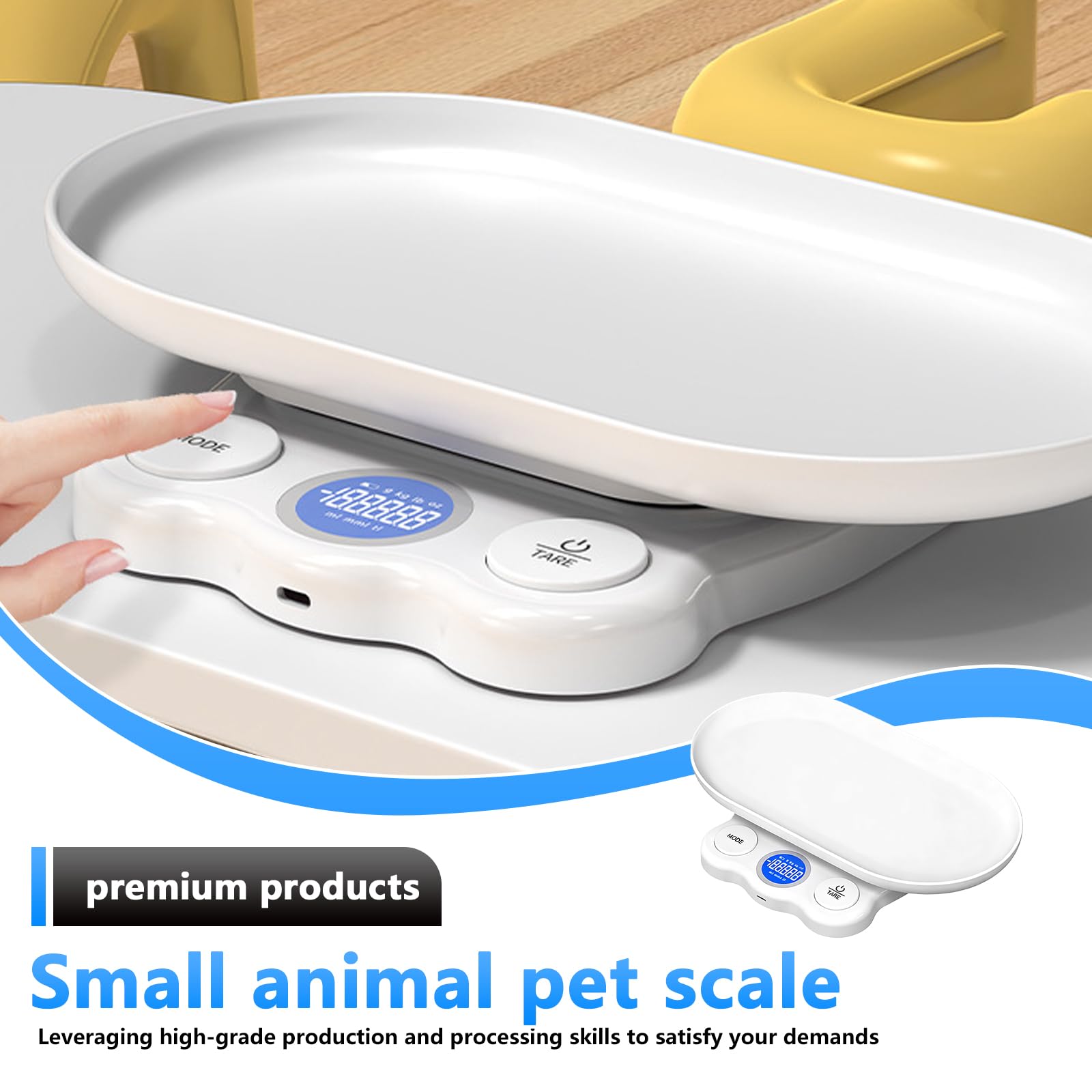 Bilancia per animali di piccola taglia, 15 kg digitale piccola bilancia con 4 modalità di pesatura (g/kg/lb/st;lb), ricaricabile, per gatti, animali domestici, cucina