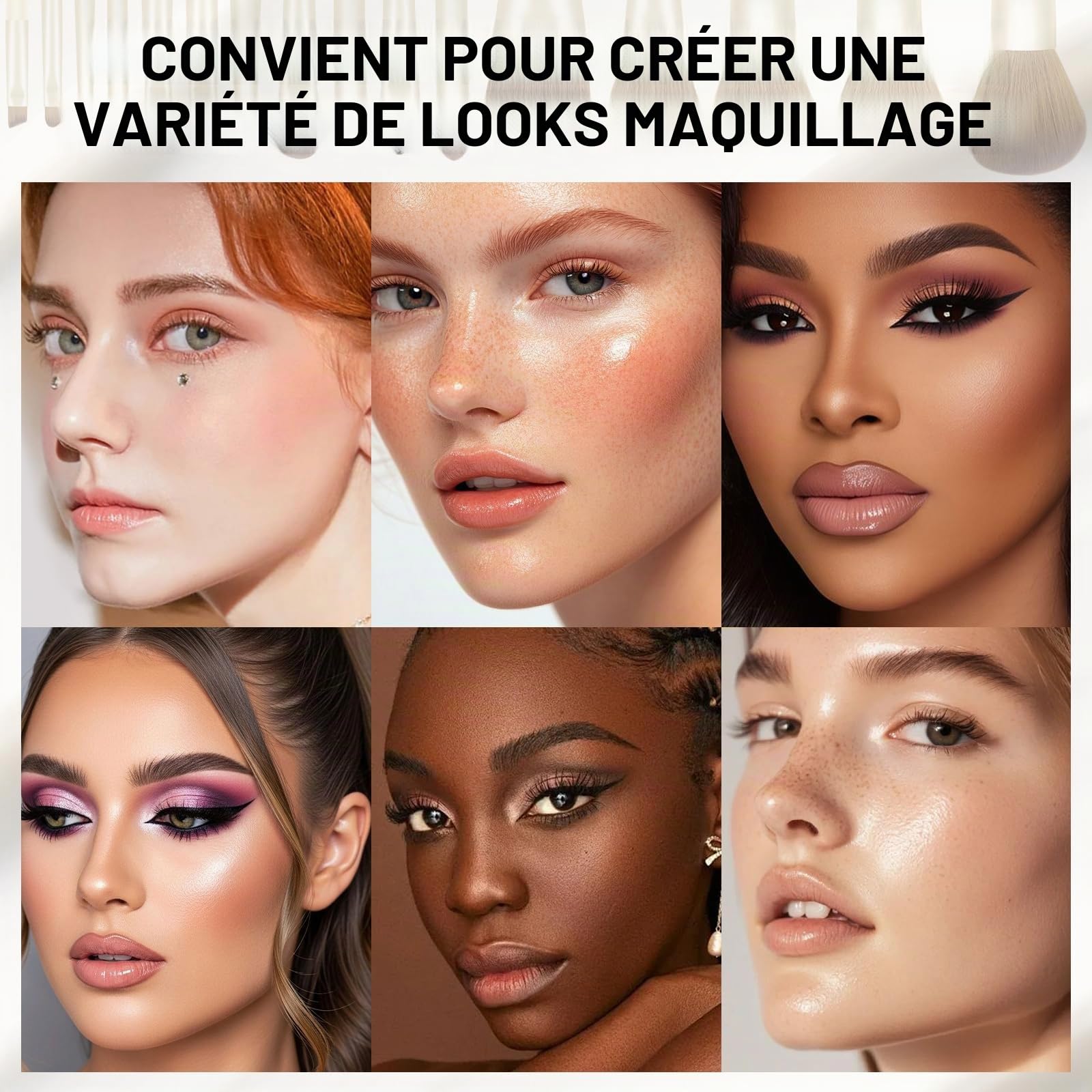 HEYMKGO Set de pinceaux de maquillage 16 pièces avec sac en velours, pinceaux professionnels pour fond de teint, correcteur et visage avec poignée en bois - Set complet pour maquillage parfait