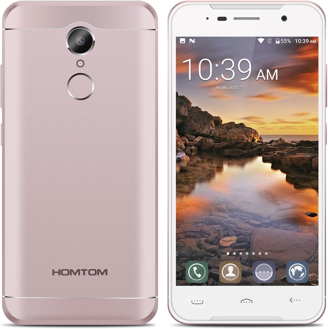 HOMTOM HT37 Pro 4G Smartphone ( Android 7.0 Quad Core 1.3GHz 3GB RAM + 32GB ROM, 5 inch 2.5D glass screen, Double speakers & Breathing light, 8MP + 13MP Fingerprint dual micro SIM dual standby 3000mAh battery - RoseGold