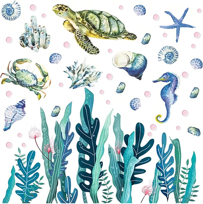 HOMICO Under The Sea Wall Decals Art Ocean Beach Wall Sticker Sea Turtle Wall