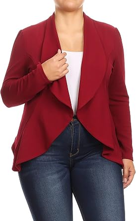 Womens Casual Plus Size Blazer Long Sleeve Open Front Solid and Print