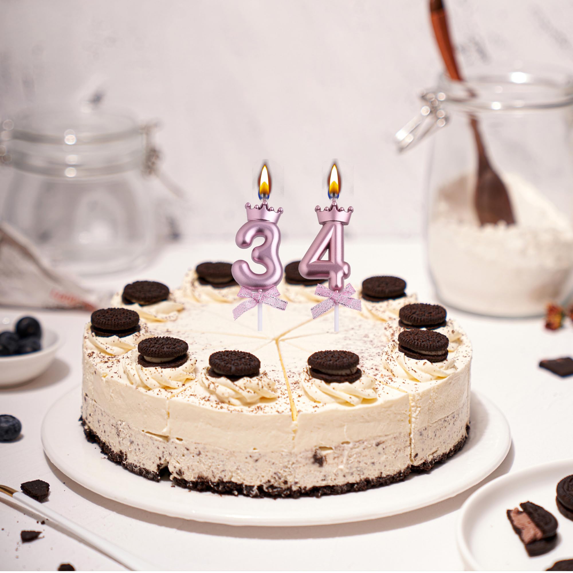 Velas de cumpleaños 34 y 43, velas de cumpleaños con números de 43 a 34 años, decoración de pastel de feliz cumpleaños, regalos para mujeres y hombres (oro rosa)