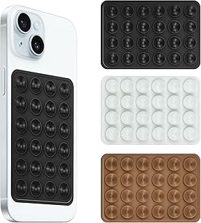 amazon basics Suction Phone Case Anti-Slip Silicone Hands-Free Sticky Pads for Phone Case Mount for Selfies Videos Mirror Shower Car Dashboard - Black,White,Brown (Pack of 3)