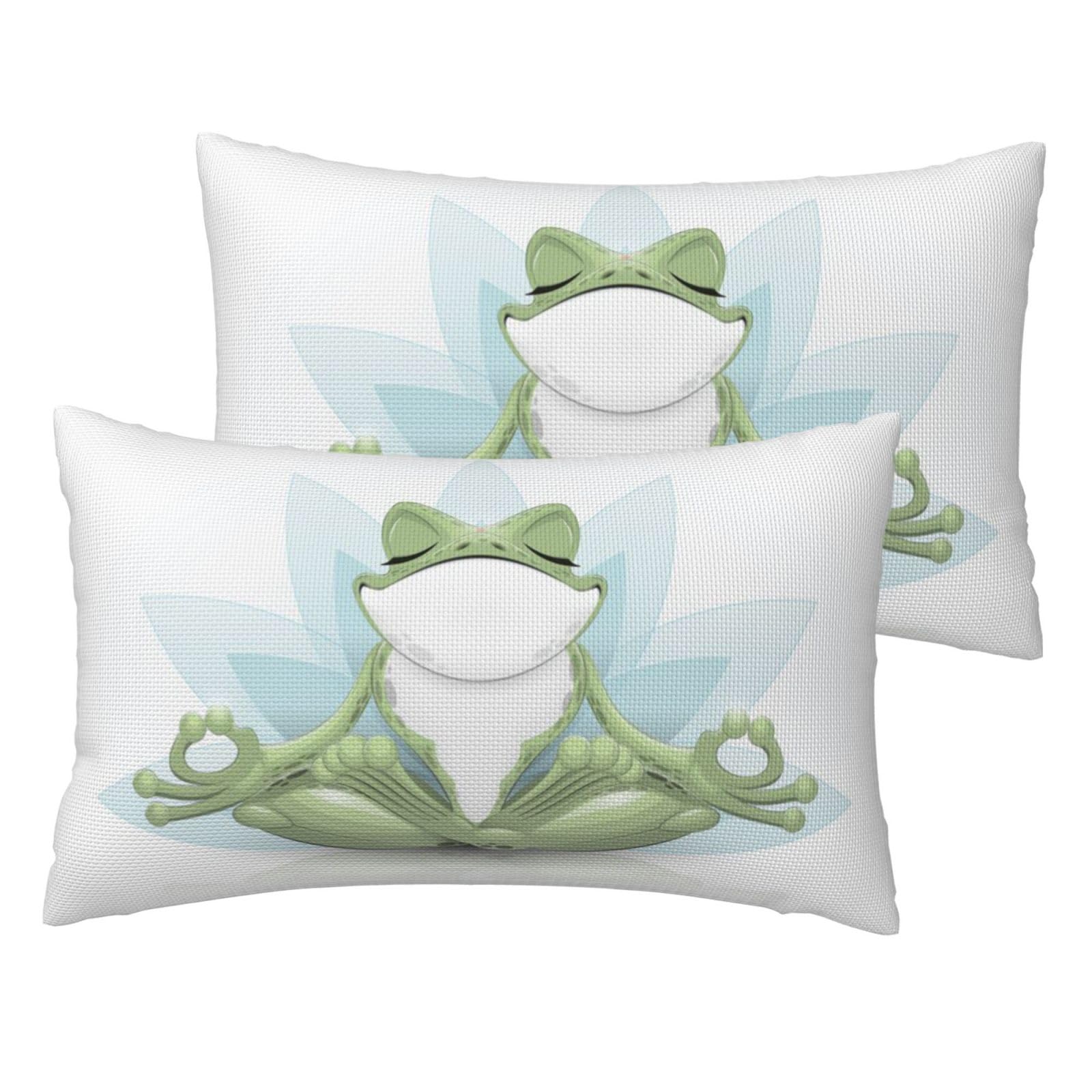 Housse de coussin imitation lin motif grenouille yoga amusante x2