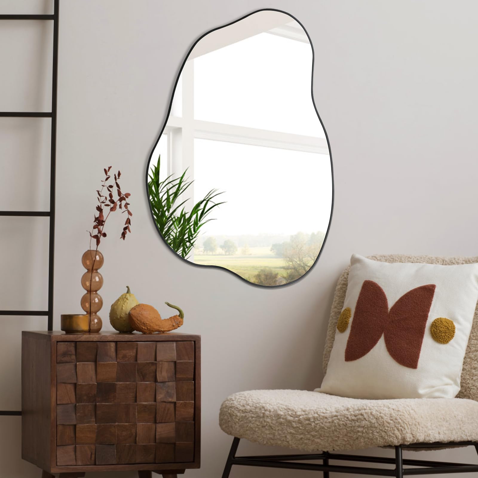POZINO Irregular Wall Mirror,30"x20.5" Cloud Shaped Mirrors, Asymmetrical Frameless Mirror, Organic Aesthetic Mirrors for Living Room Bathroom Bedroom Entryway, Horizontal or Vertical Hanging