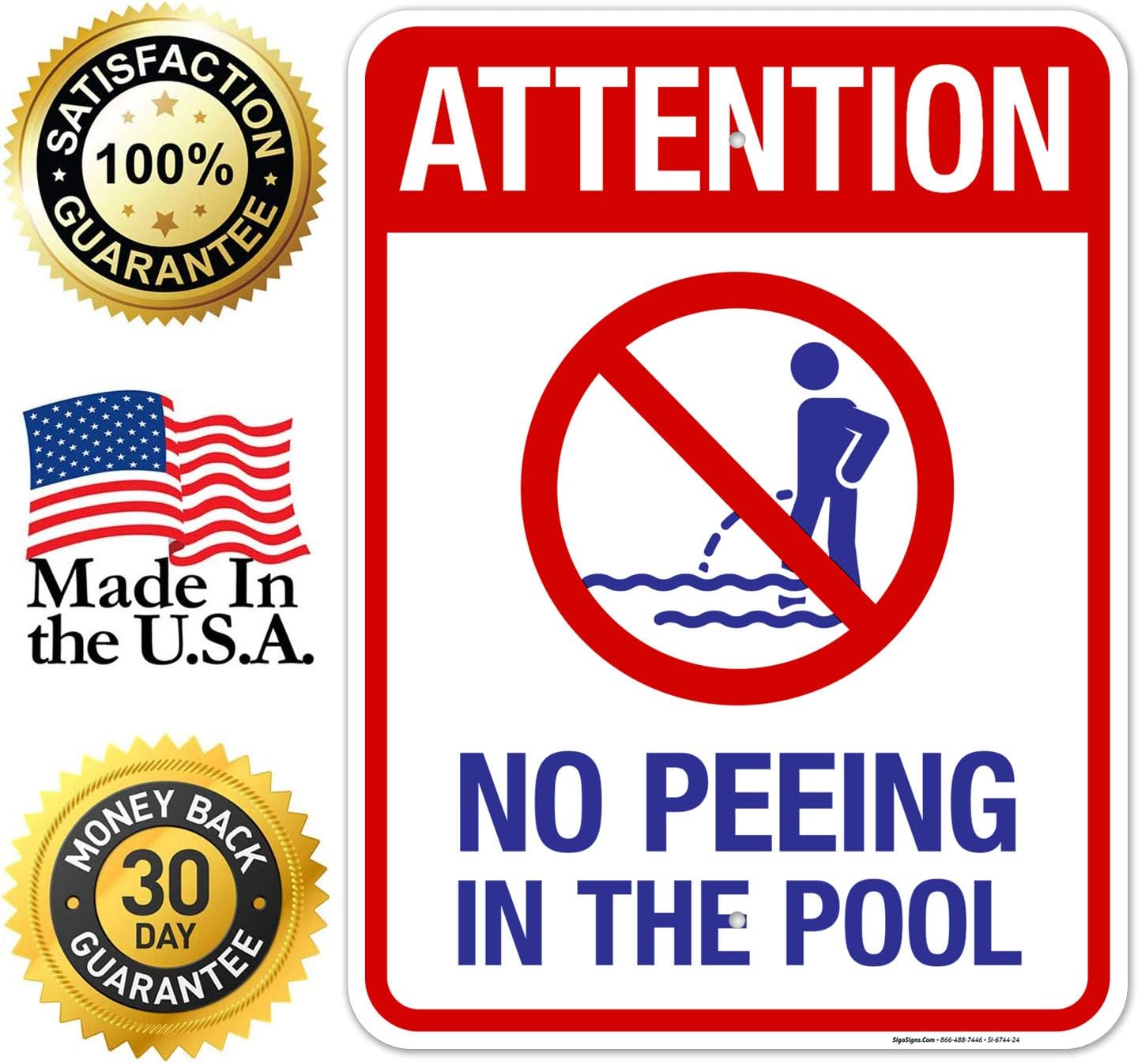 Attention No Peeing in The Pool Sign, Pool Sign, 18x24 Inches, 55 mil Thick HDPS (high Density polystyrene), Made in USA