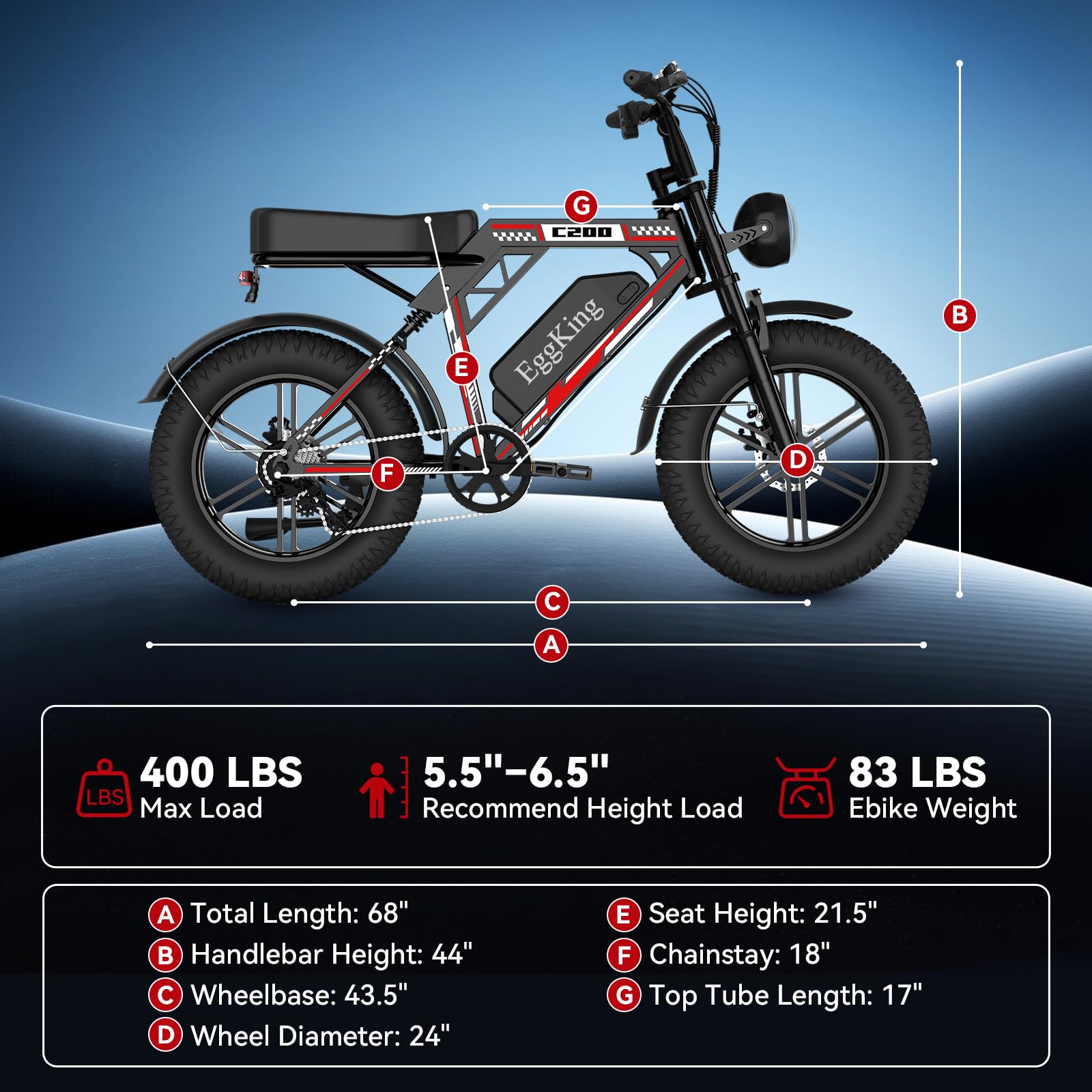EGGKING Vélo Électrique 20" x 4.0 Fat Tire Double Suspension 7 Vitesses E-Bike Adulte Batterie Amovible 48V 17.5/15Ah Affichage Contrôle APP