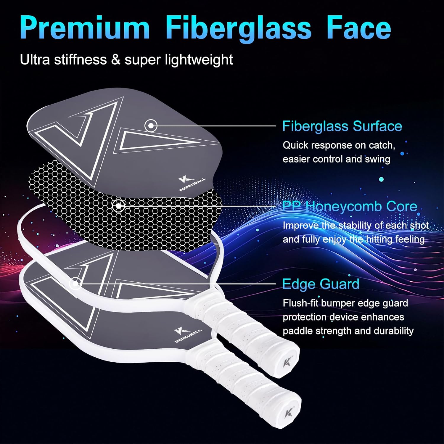 Premium Pickleball Paddles Set Fiberglass Carbon Fiber Pickleball Paddle Lightweight for Outdoor Indoor Use with Rackets for Men Women and All Ages
