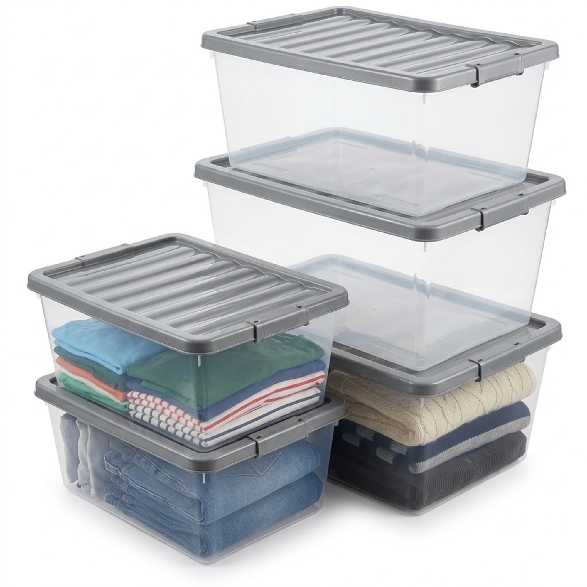 5 PCS 32L Large Plastic Storage Boxes With Lids, Clear Underbed Storage Box
