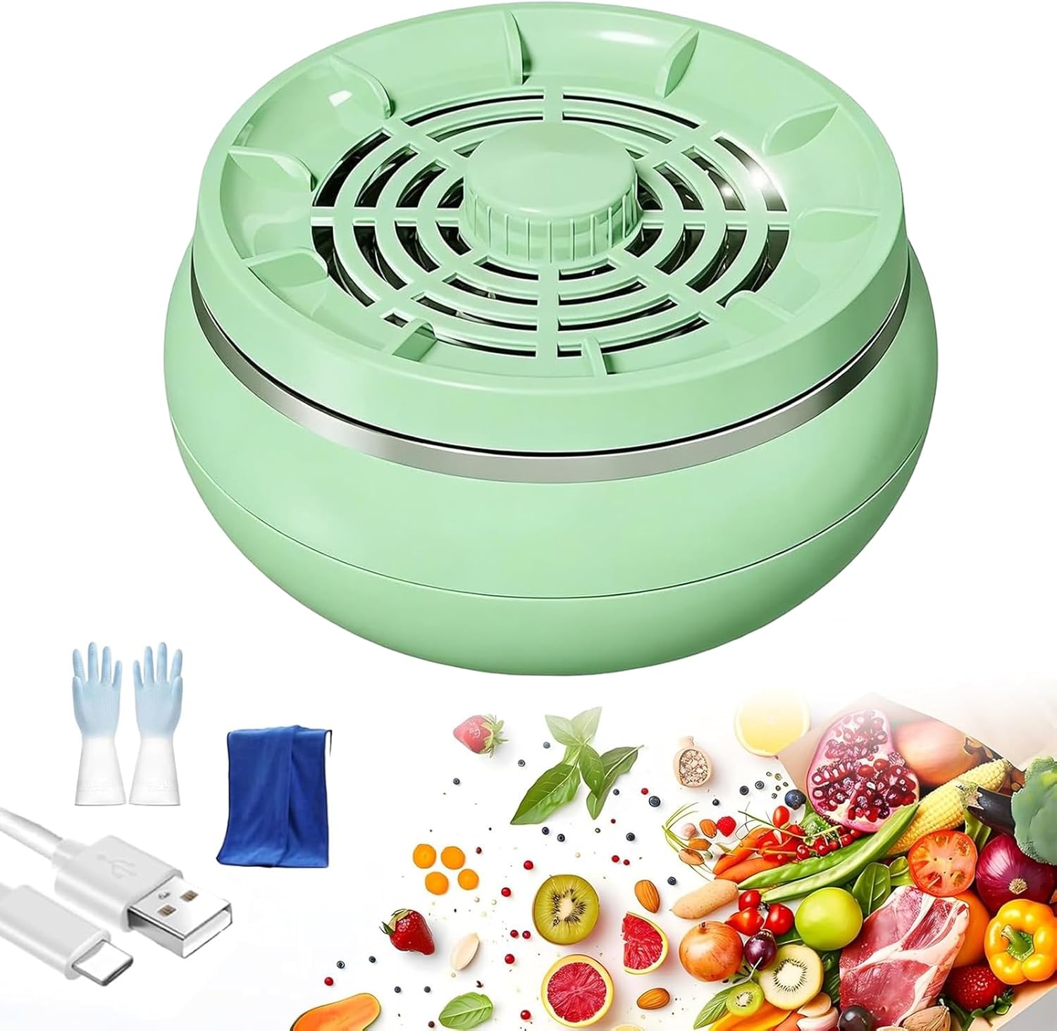 Fruit and Vegetable Cleaner Machine Portable Produce Cleaner 4 Modes USB Rechargeable Food Washer for Fruits Vegetables Meat Seafood Rice Kitchen Cleaning Device (Green)