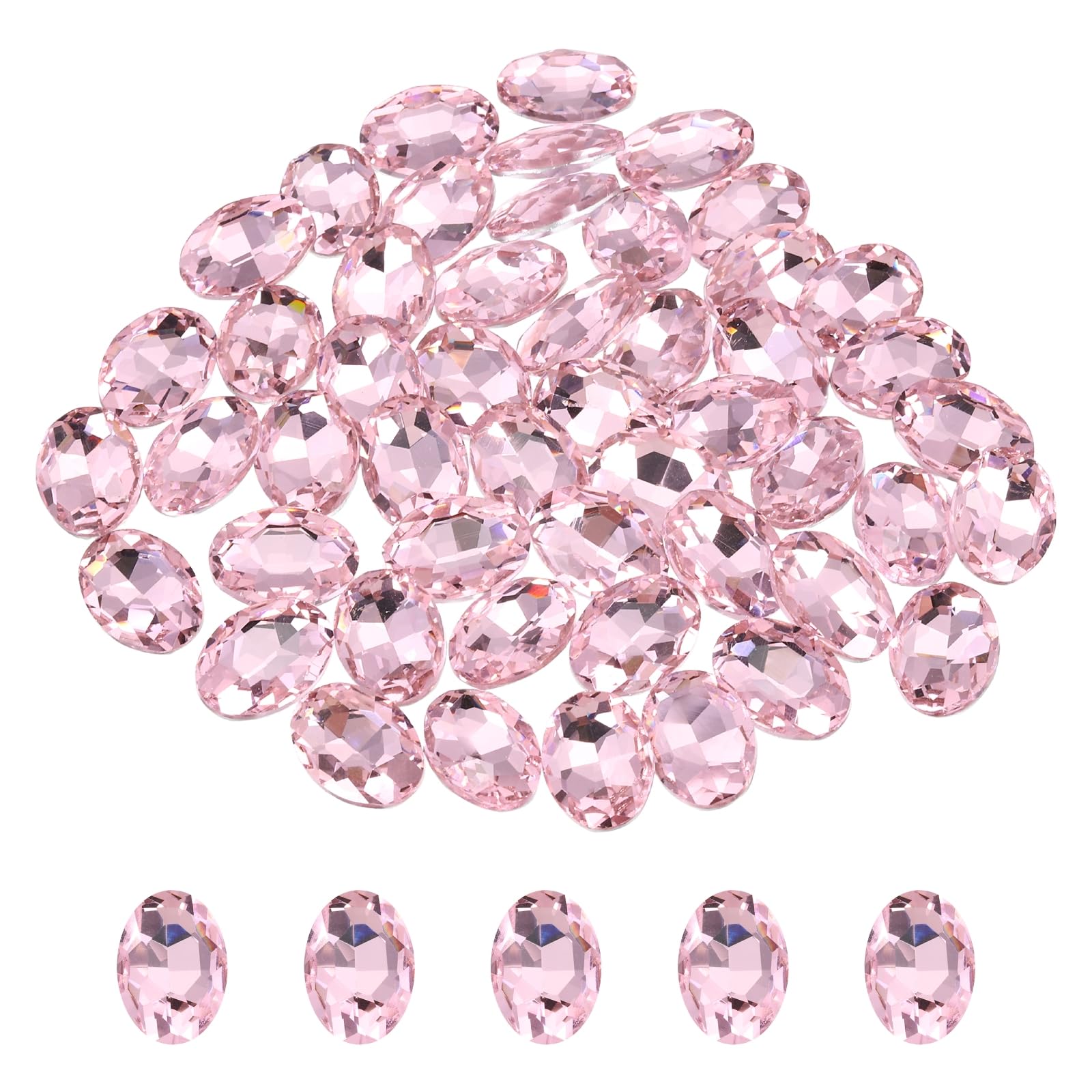 sourcing map 50Pcs Oval Pointed Back Rhinestone, 13 x 18 mm Oval Faceted Glass Rhinestone Gems Pointed Back Faceted Glass Beads for Jewelry Making DIY Crafts Shoes Crystal, Pink