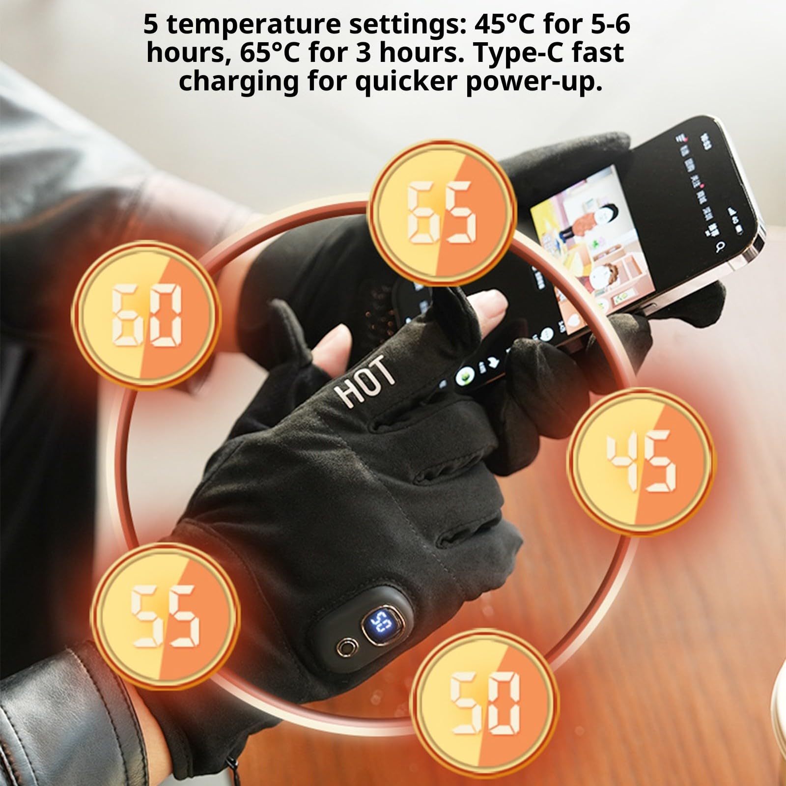 Xuancai Guantes térmicos eléctricos a prueba de frío, calefacción ajustable con forro, compatibles con pantallas táctiles de invierno
