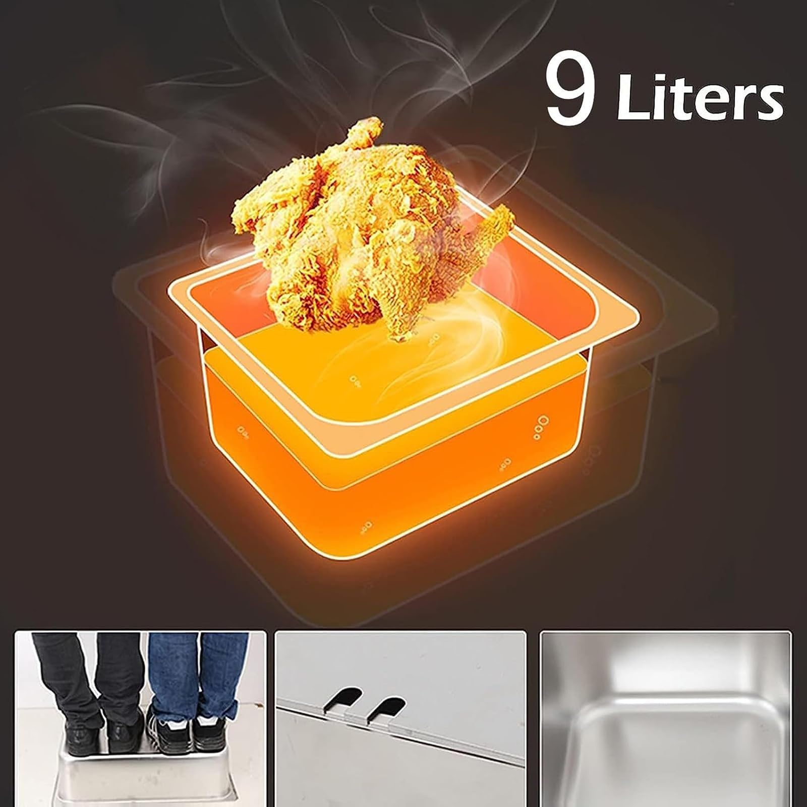 Freidora de gas comercial, encimera de acero inoxidable con cesta y tapa, tanques dobles de 9 litros, control de temperatura ajustable para papas fritas de restaurante