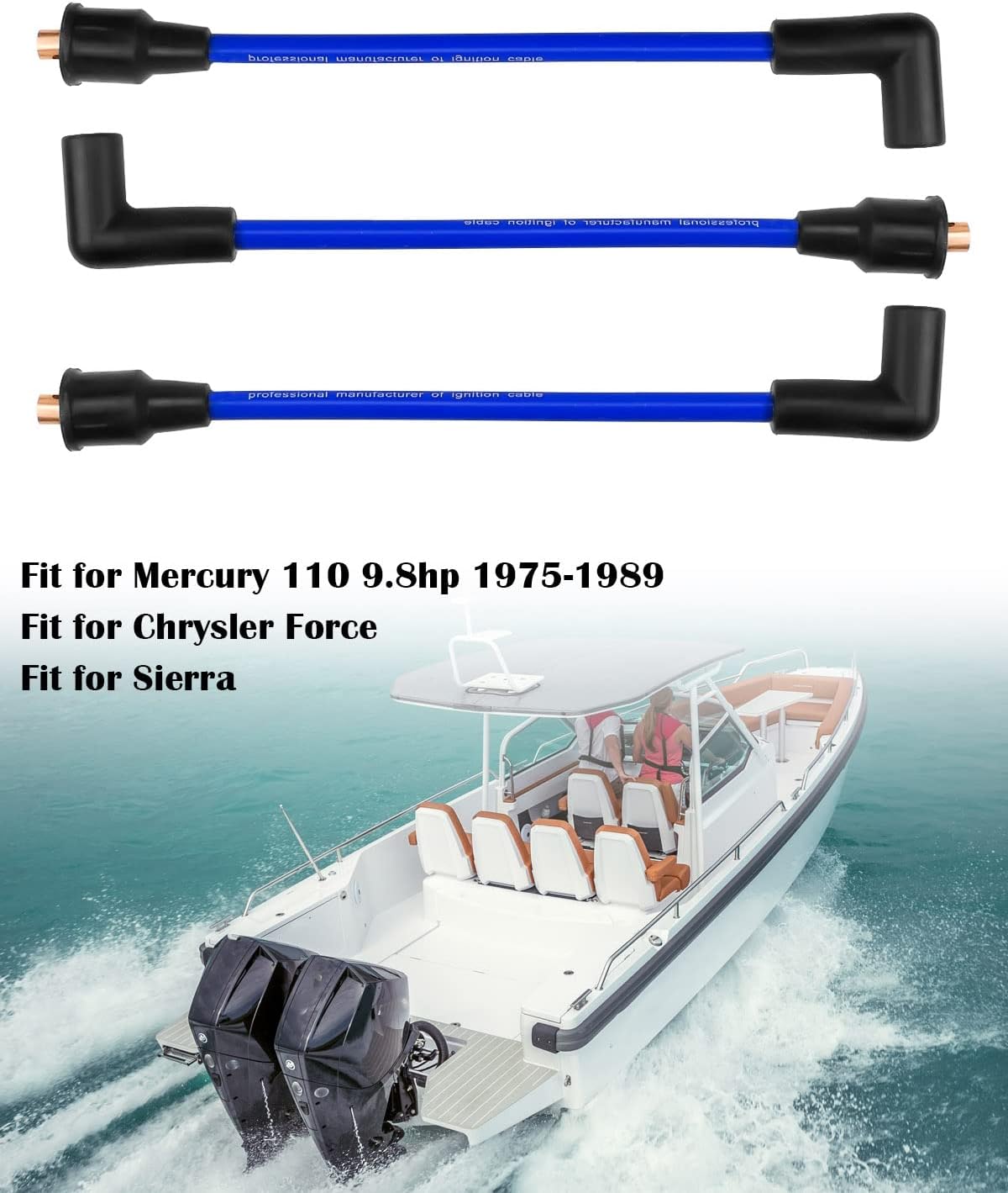 7 Inch Premium OutBoard Spark Plug Wires Fit for Mercury Mariner 110 9.8hp 1975-1989 Sierra Chrysler Force Engines Replace 18-8819-1, 3 Pack