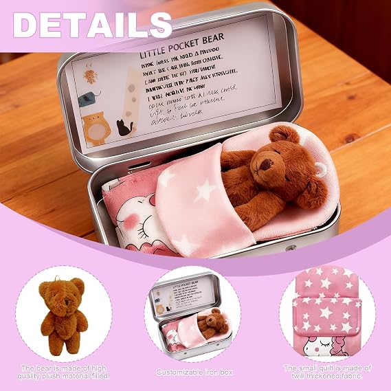 1 Pcs Bear in a Box, Brown Mini Plush Pocket Bear, Mini Teddy Bear