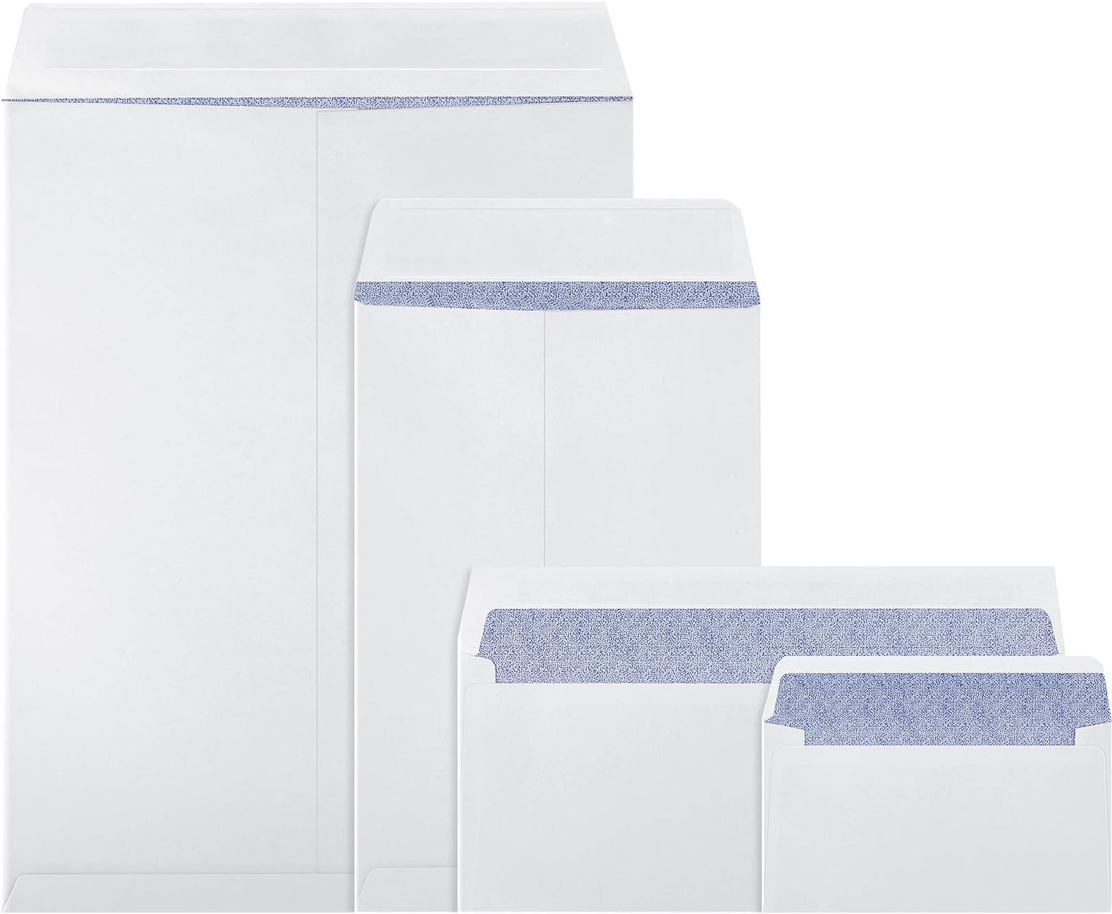 Zonon 4 Sizes Seal Flap Self Stick Envelopes with Strong Peel, Businesses Envelopes Designed for Secure Mailing, 200 Pieces, 10 x 13 Inch, 6 x 9 Inch, 4-1/8 x 9-1/2 Inch, 3-5/8 x 6-1/2 Inch