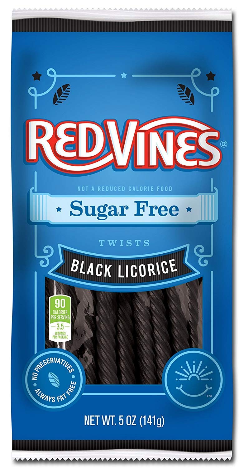 Red Vines Sugar Free Licorice, Strawberry Flavor, Soft & Chewy Candy Twists, 5oz Bags (12 Pack)