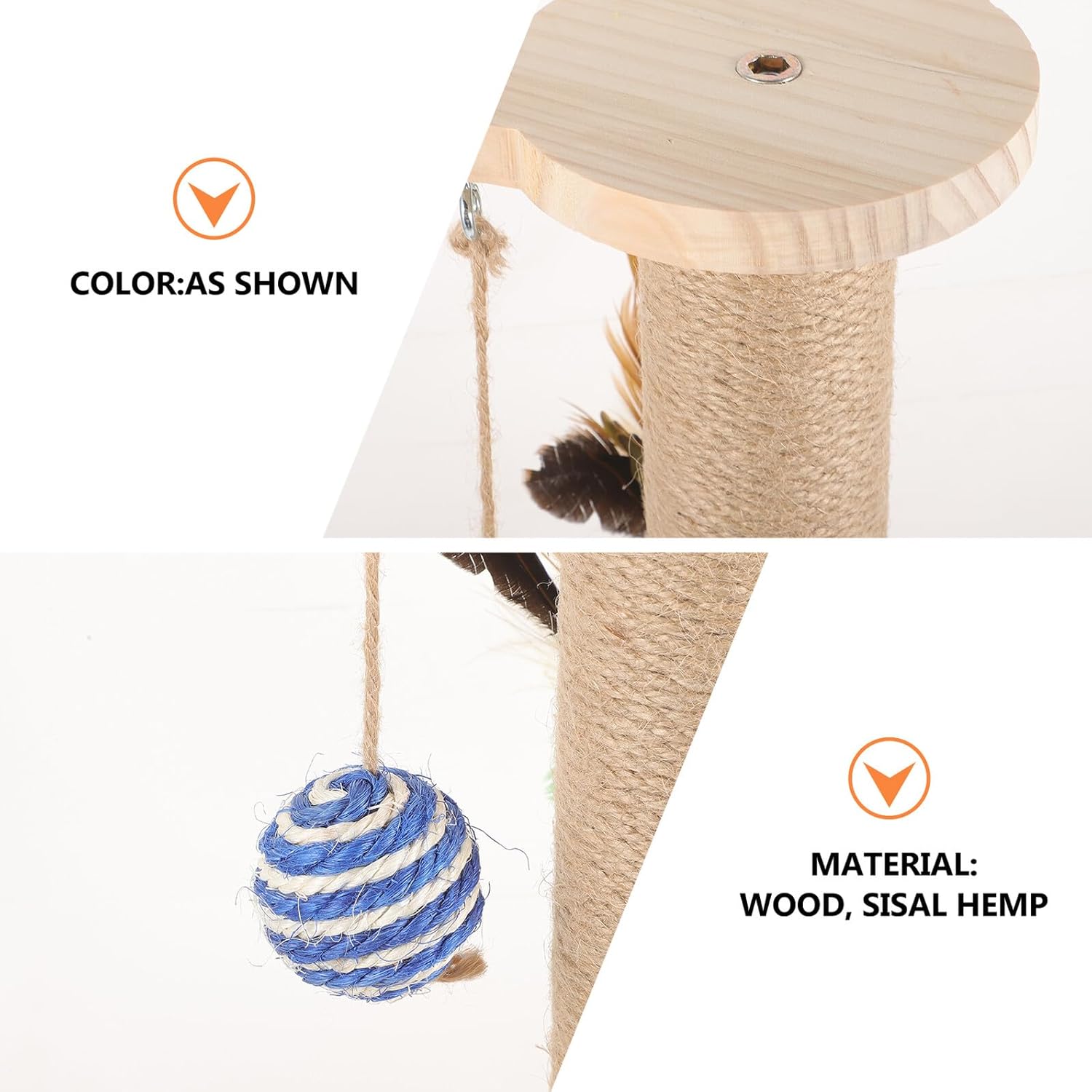 HEMOTON Cat Scratching Post Sisal Solid Wood Vertical Scratcher with Teaser Indoor Sturdy Cat Scratch Pole for Kittens Random Color