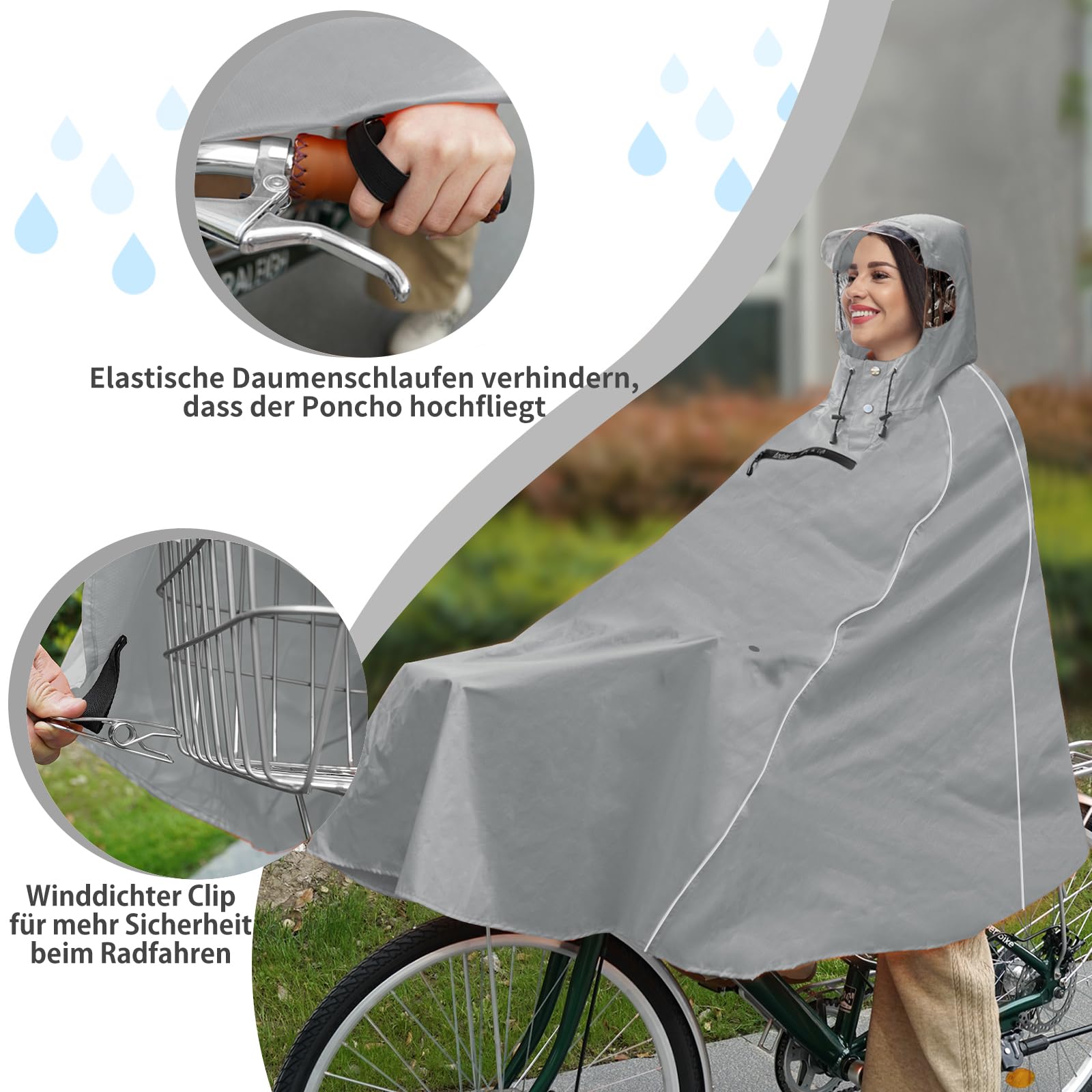 Andake Poncho de Lluvia Bicicleta para Hombre y Mujer, Impermeable Ciclismo Poncho de Lluvia