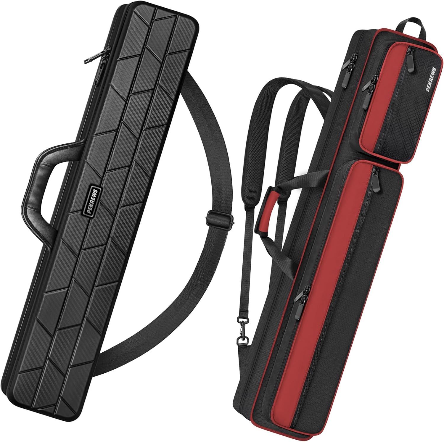 4x5 Soft Cue Bag Red & 4x4 Hard Pool Cue Case Carbon Black Set